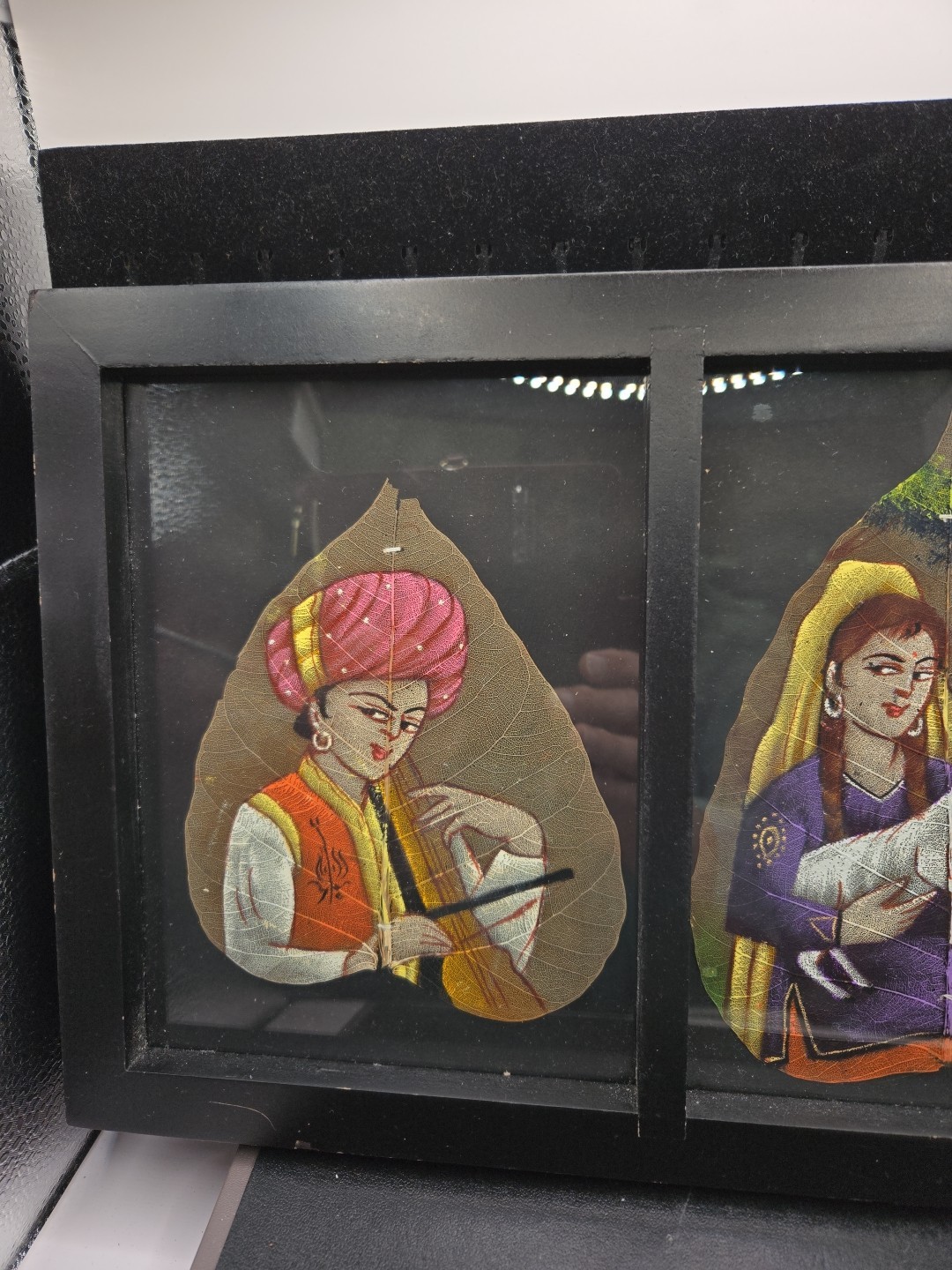 Peepal Leaves Hand Painted And Framed Very Nice 13″ X 9″