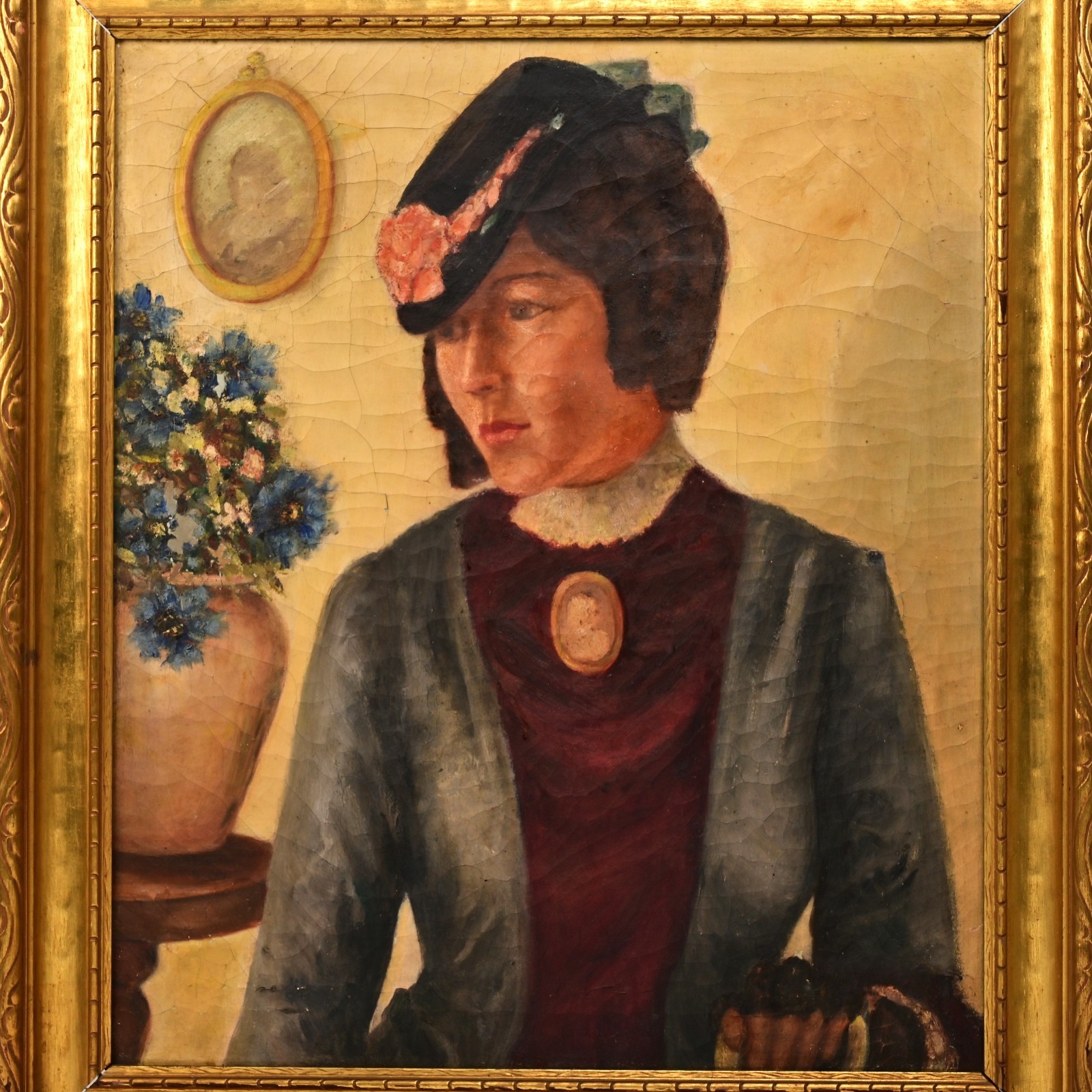 FALCONNET Original Vintage Signed Lady Female Portrait Illustration Oil Painting