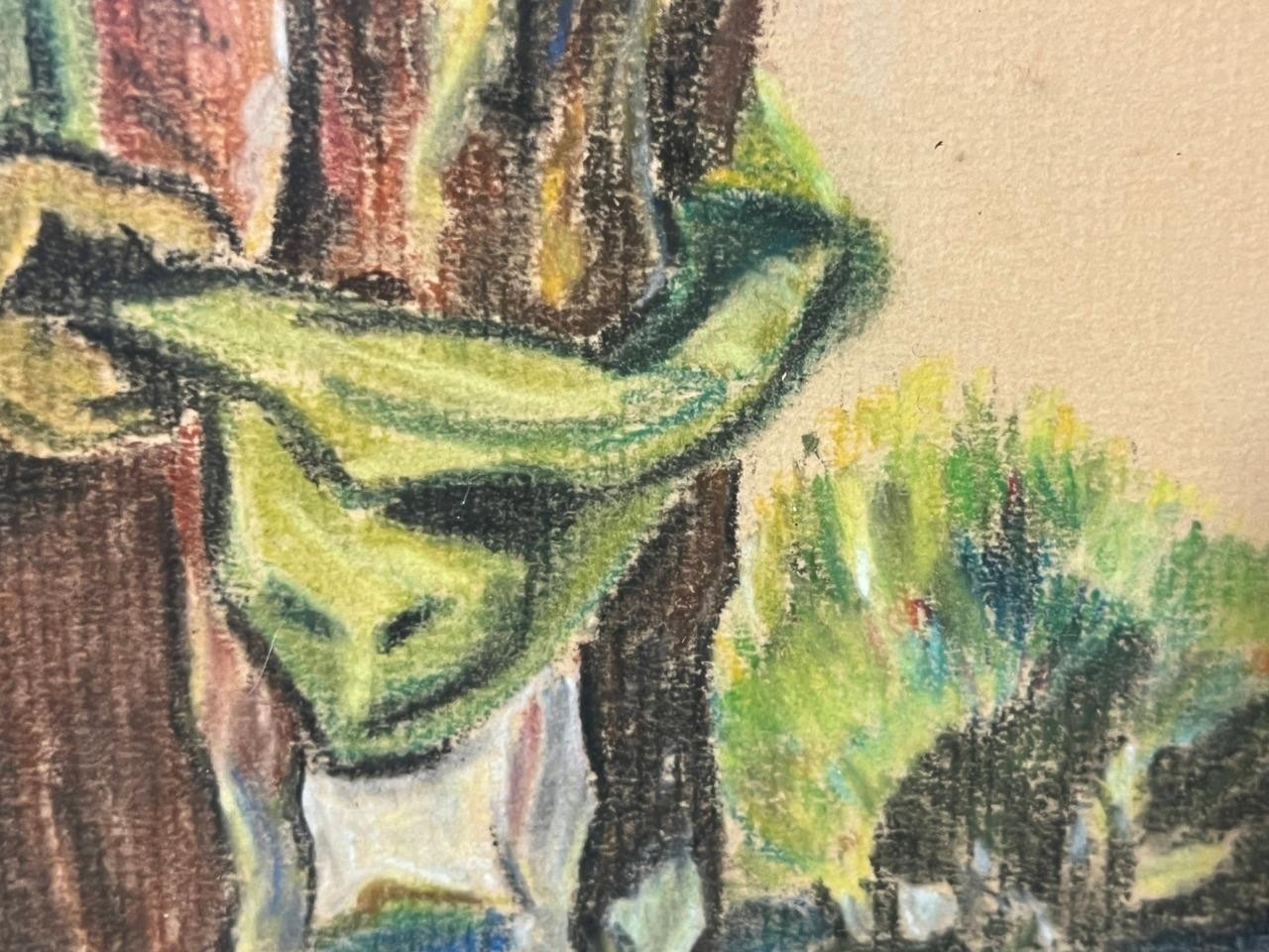 Vintage Cowboy Man Horse Last Drop From His Stetson Hat Landscape Pastel Artwork