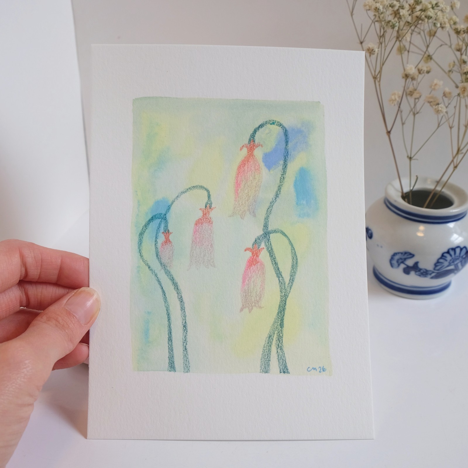 Orange Snowdrop Gouache Mystery Wildflower Painting 100% Cotton Paper 5″ x 7″