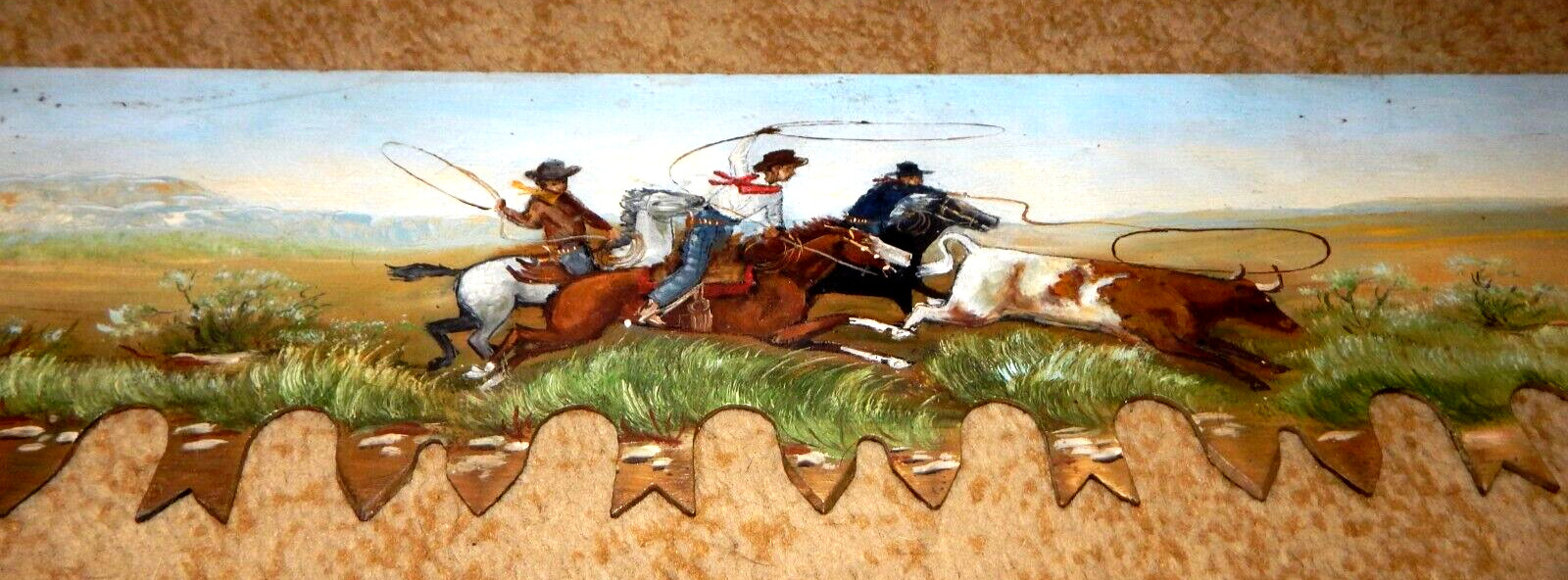 2 Man Crosscut Saw 6′ Western Oil Painting on Blade