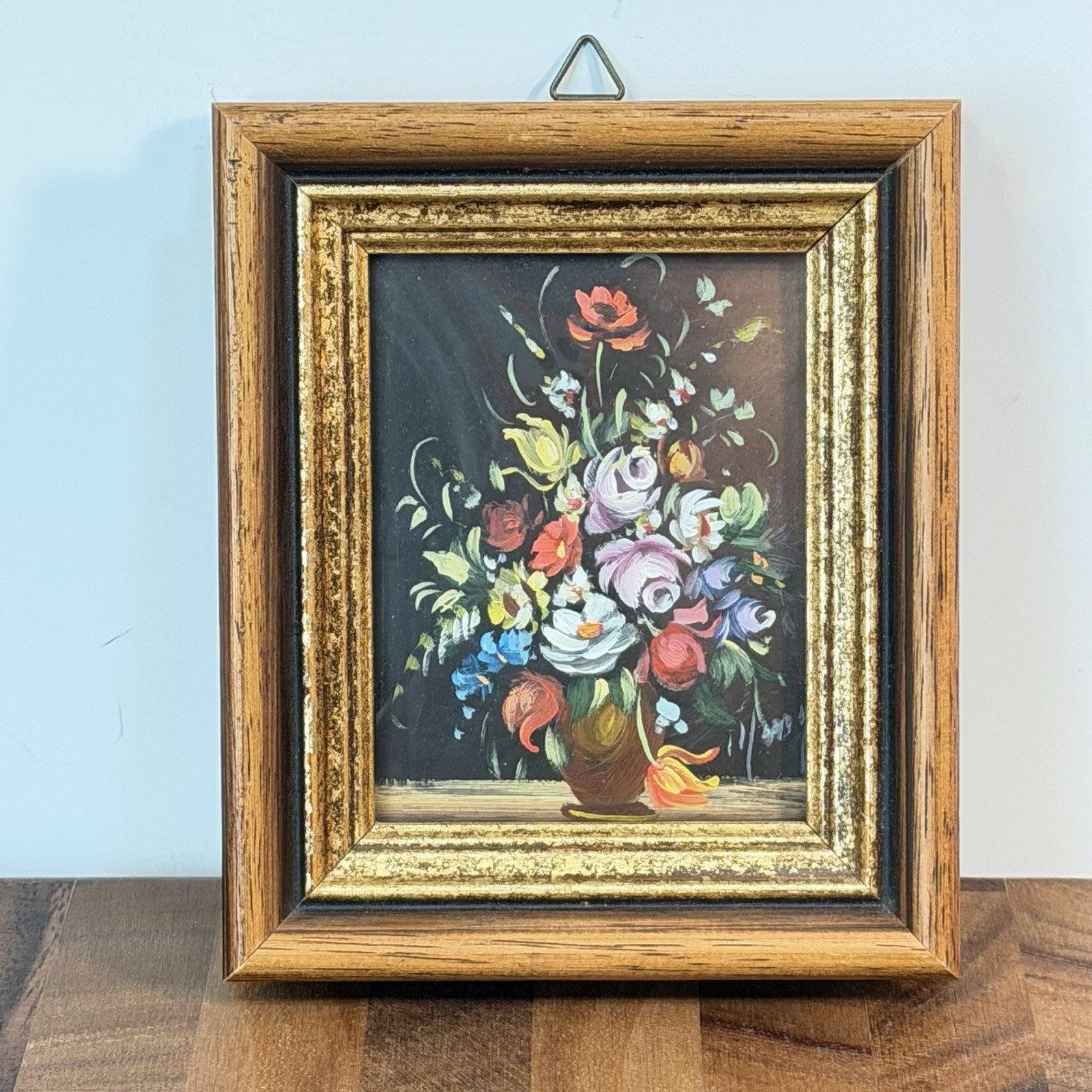 Small Oil Painting Flowers In Vase Italy Still Life Framed 4 X 5” Hand Painted