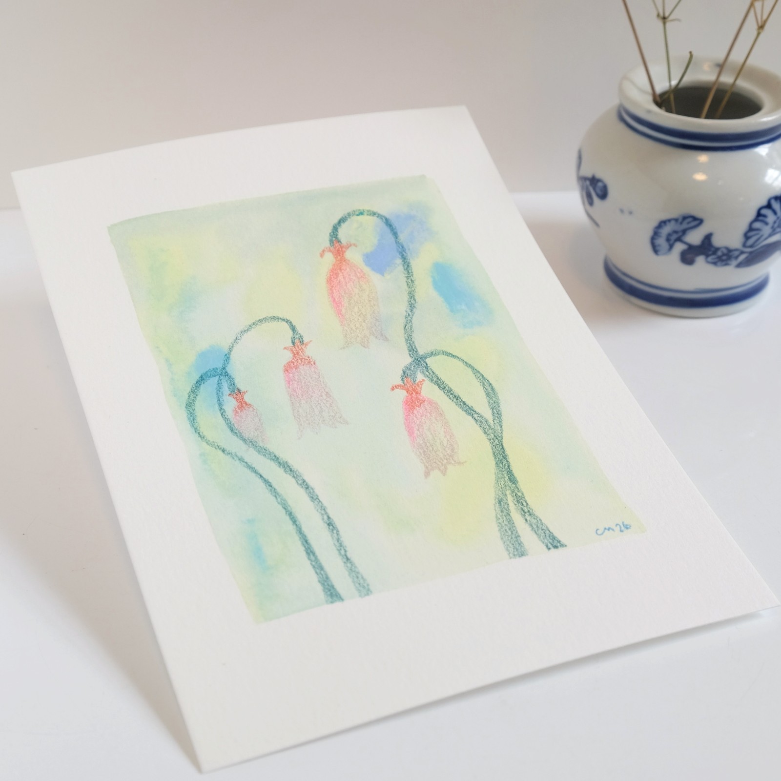 Orange Snowdrop Gouache Mystery Wildflower Painting 100% Cotton Paper 5″ x 7″