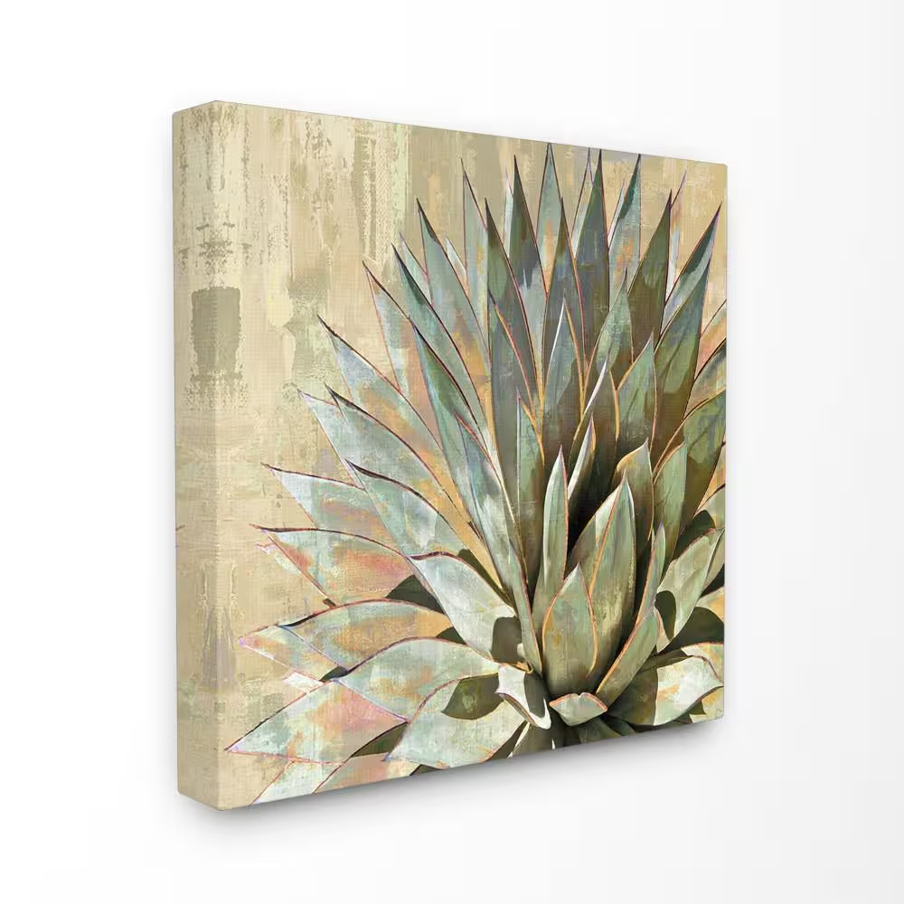 30 In. X 30 In. «Green Painted Botanical Succulent Agave Leaves»By Artist Lindsa