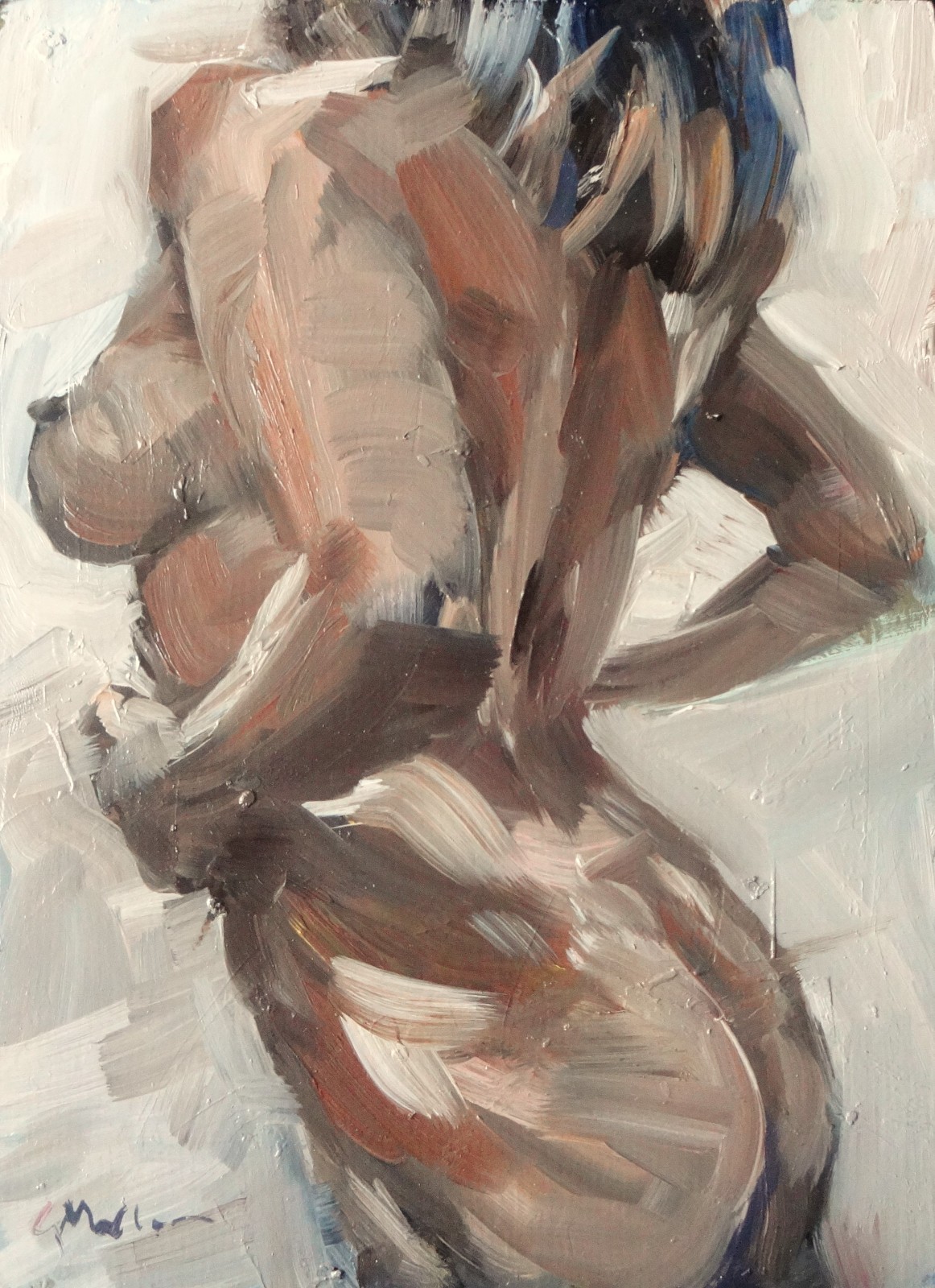 GERRY MILLER -. Original Artwork. «Nude» oil paint on cardboard.18x25cm.