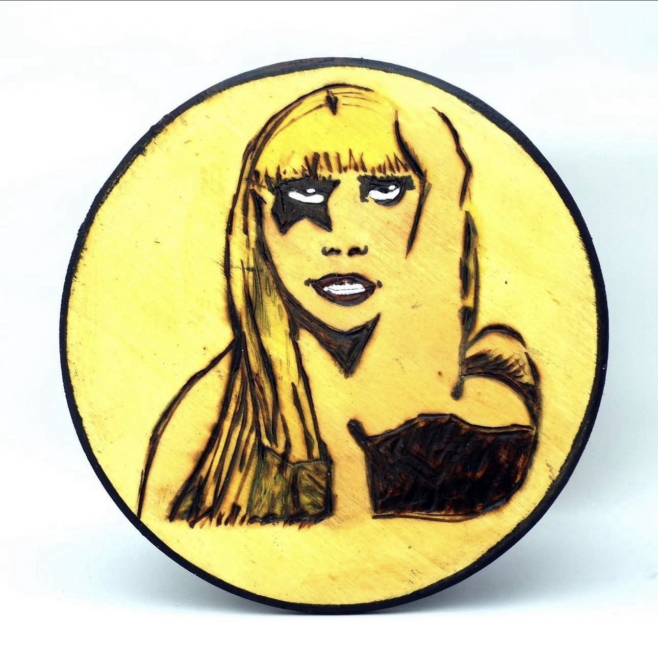 Lady Gaga Music Memorabilia Handmade Fan Art Wood Burn One of a Kind Wall Plaque