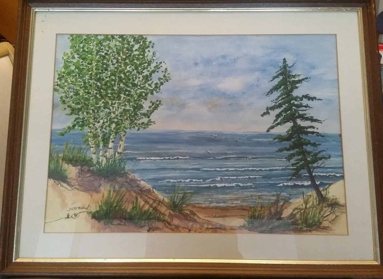 Signed Original Watercolor Seascape Landscape N.S. TRABEL SIGNED AND DATED 1976