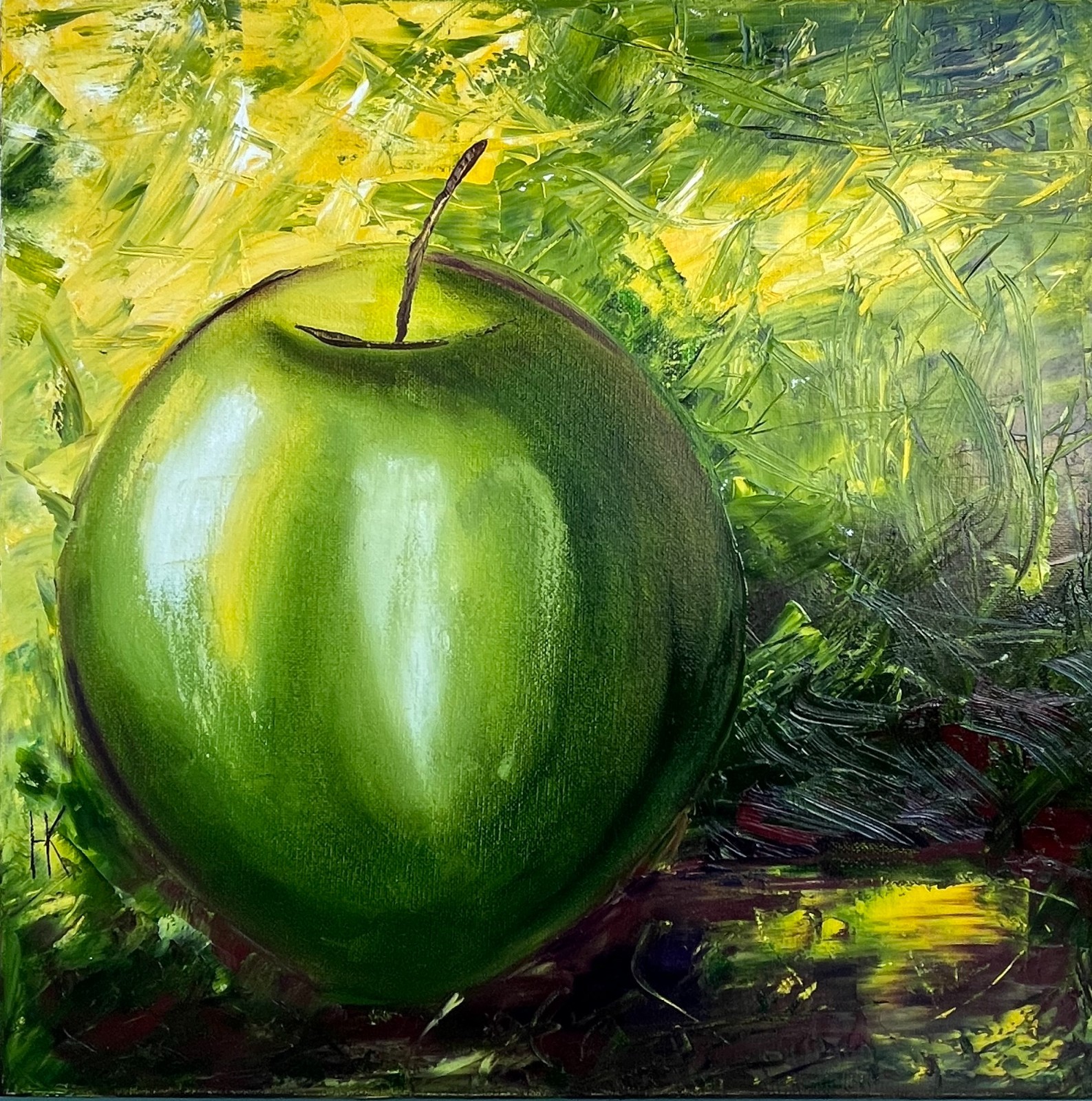 Apple Original Oil Painting Fruit Still Life Textured Wall Art 16 x 16 inches