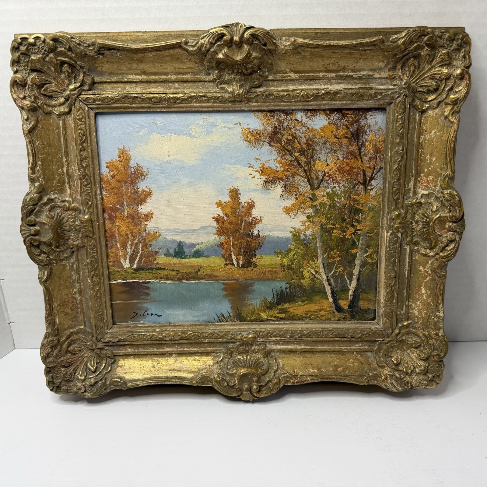 Rare Johann Arnberger «DOLAN» – Lake Landscape Oil Painting In Ornate Frame 1962