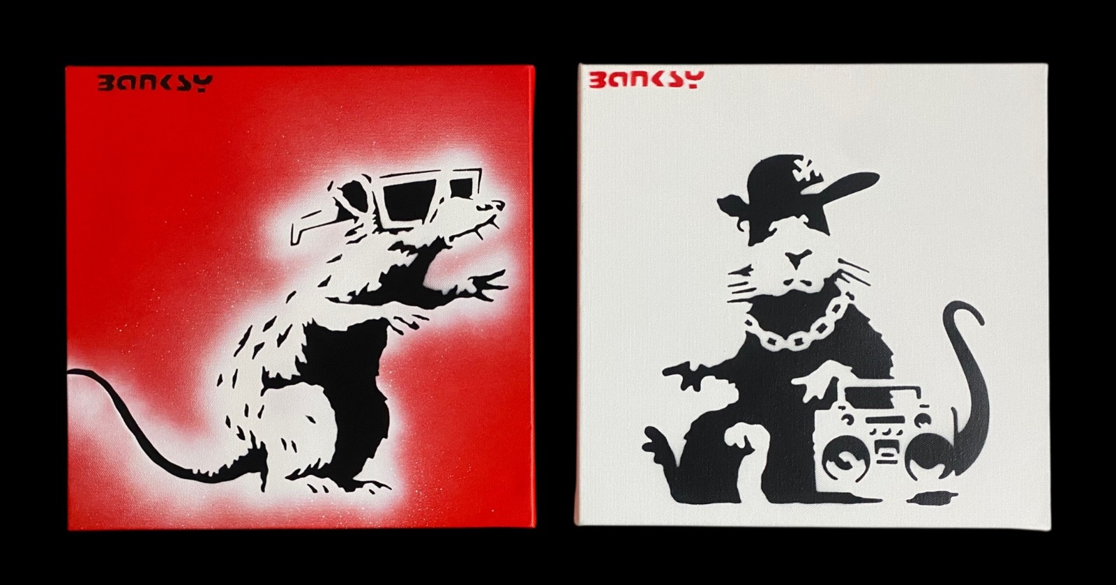 Banksy 2015 Rare stencil Paintings Dismaland set of 2