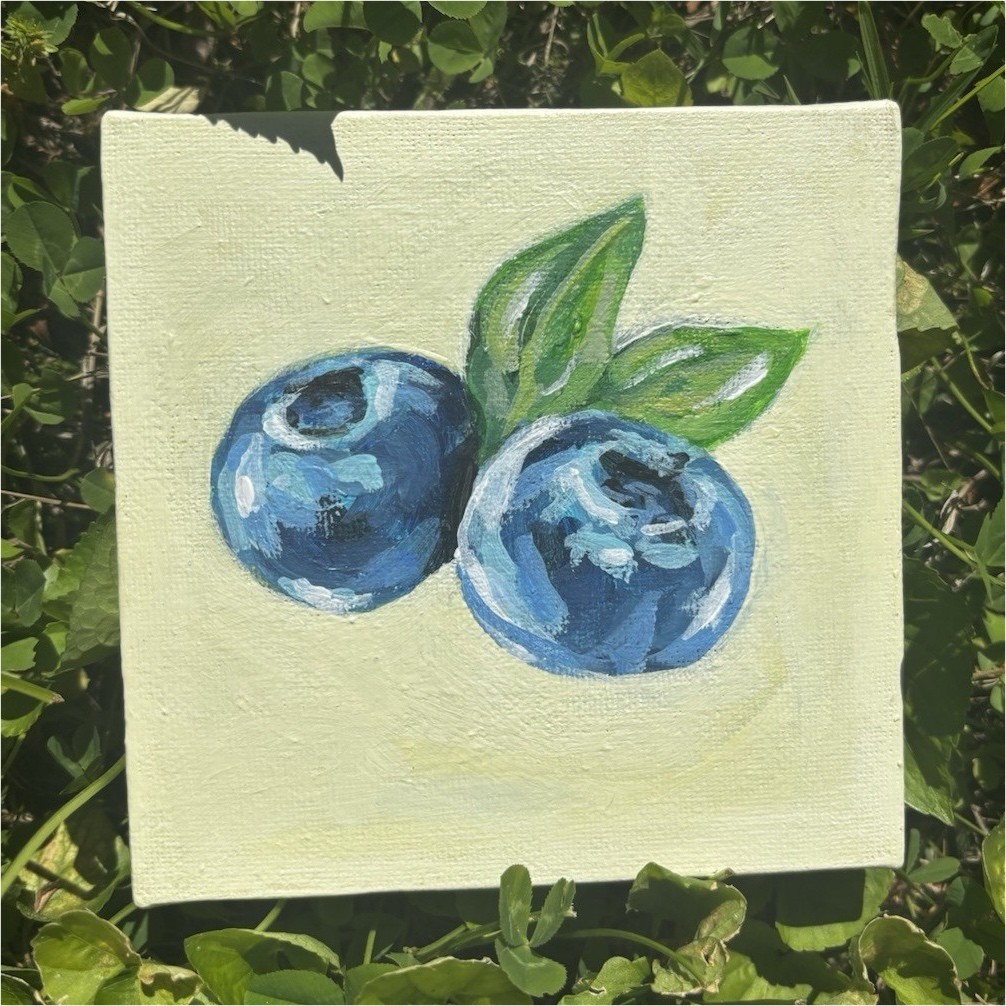 Original small blueberries fruit still life painting on mini canvas unframed art