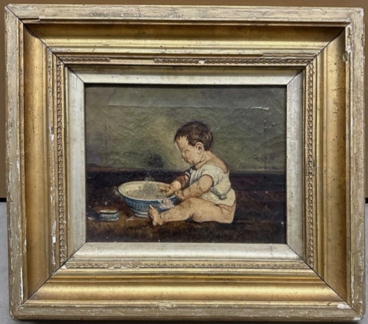 Small Antique Replica Painting Of A Tempest in a Teapot By Timoléon Lobrichon