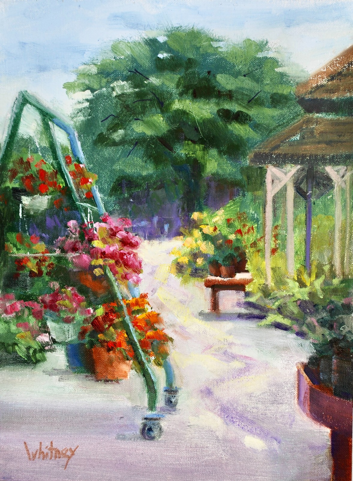 Flower Painting, Red, Flowers, Garden Landscape Original Oil 9×12 Sue Whitney