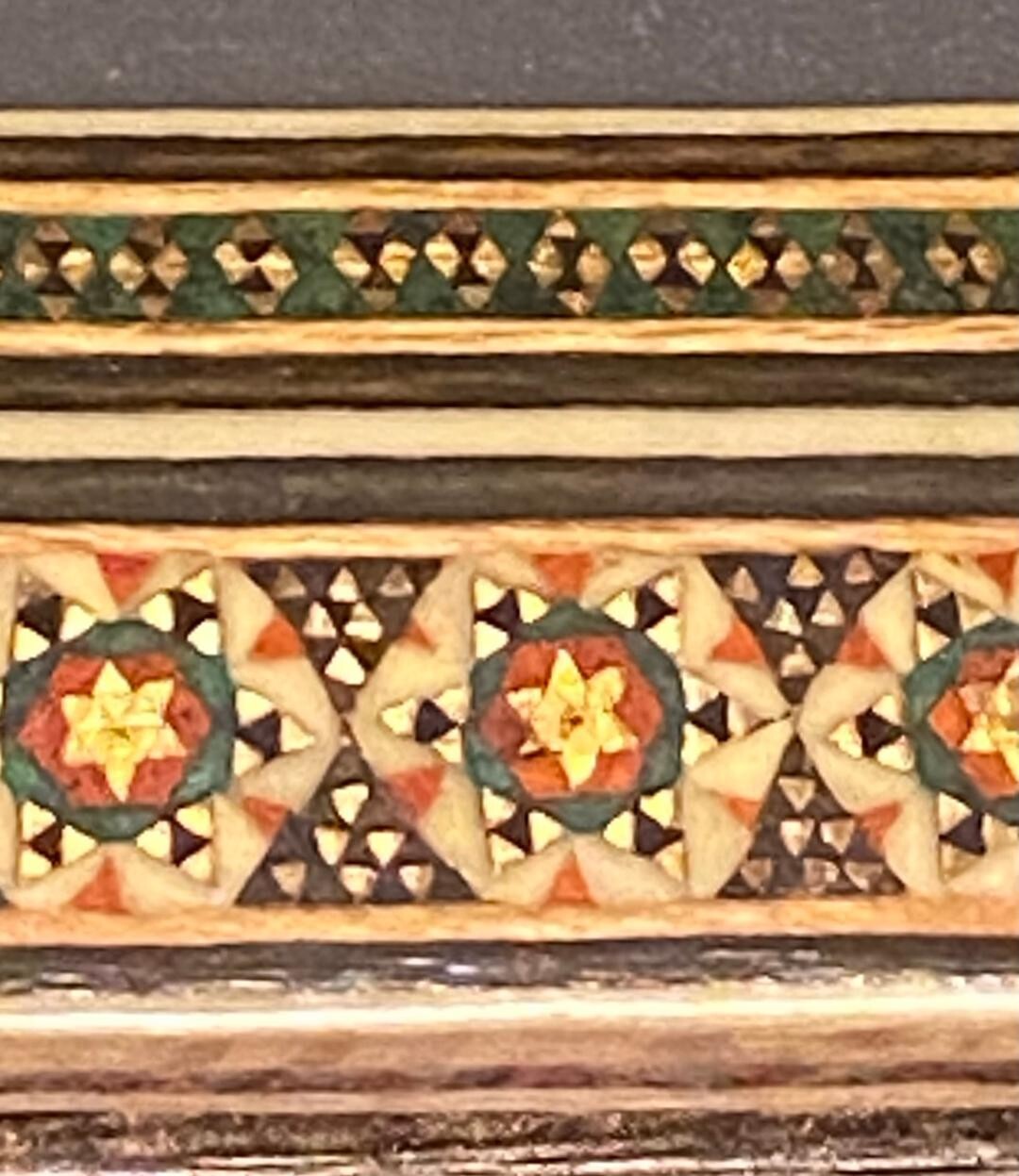 Persian Hand Painted Camel Bone Artwork in Wood Khatam Marquetry Frame Folk Art