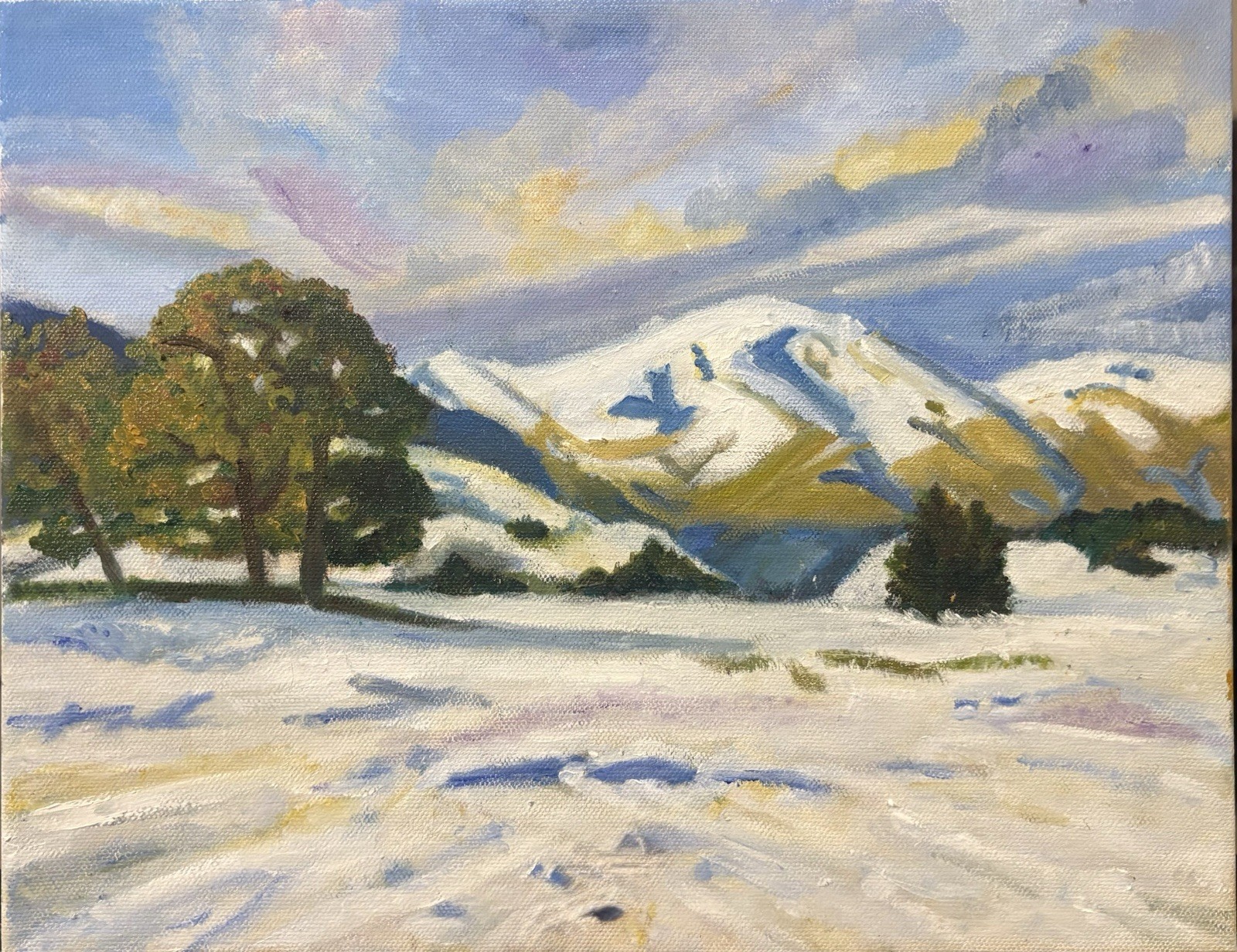 Handmade Oil Painting Snowy Mountain Landscape Switzerland Inspired Winter Scene