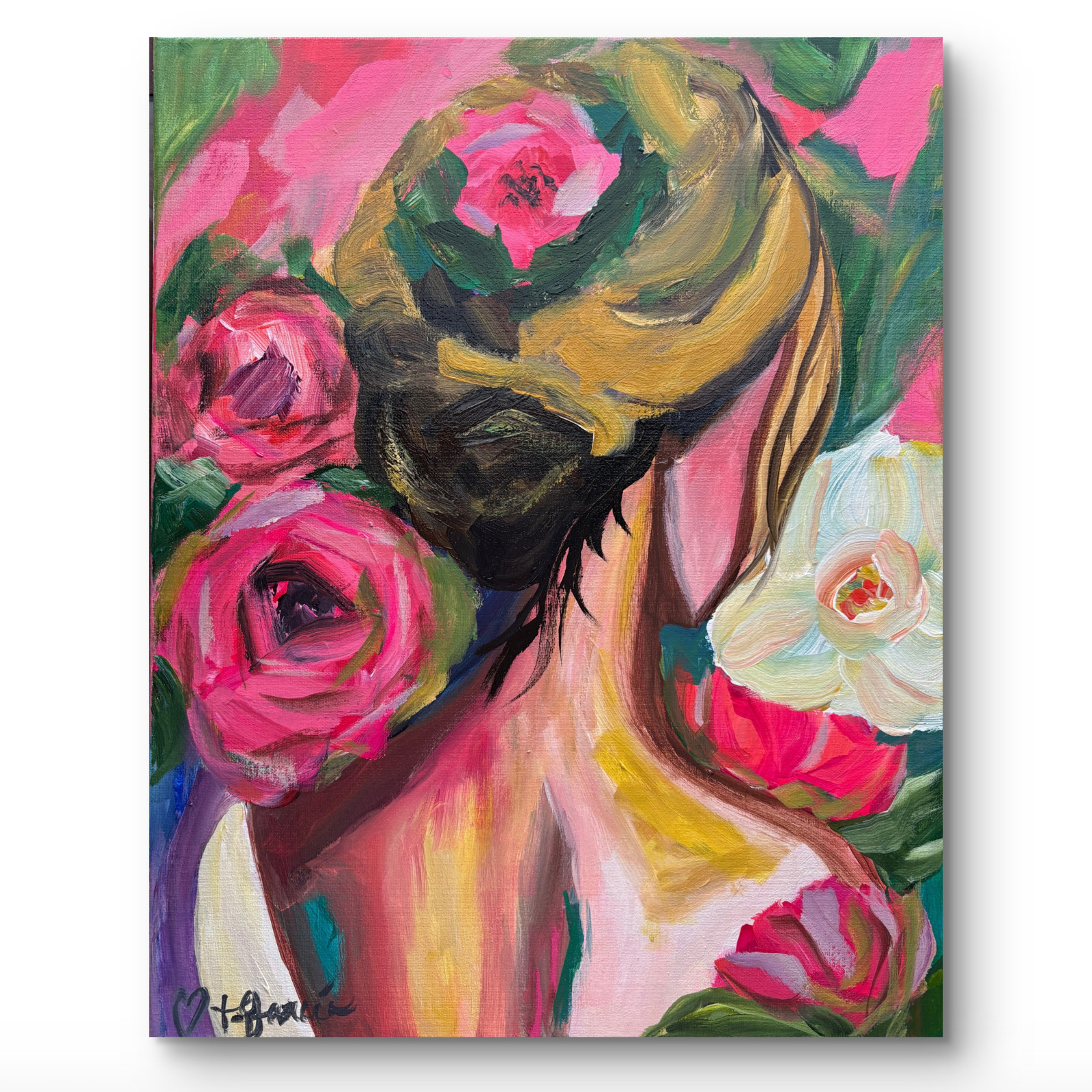 V Muse Era Woman in Roses 16×20 Original Art Botanical Expressionism Home Decor