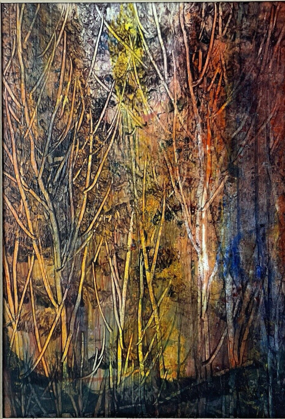Jack Prasad original acrylic painting «Forest in Autumn» mat opening 4.5″ x 6.5″
