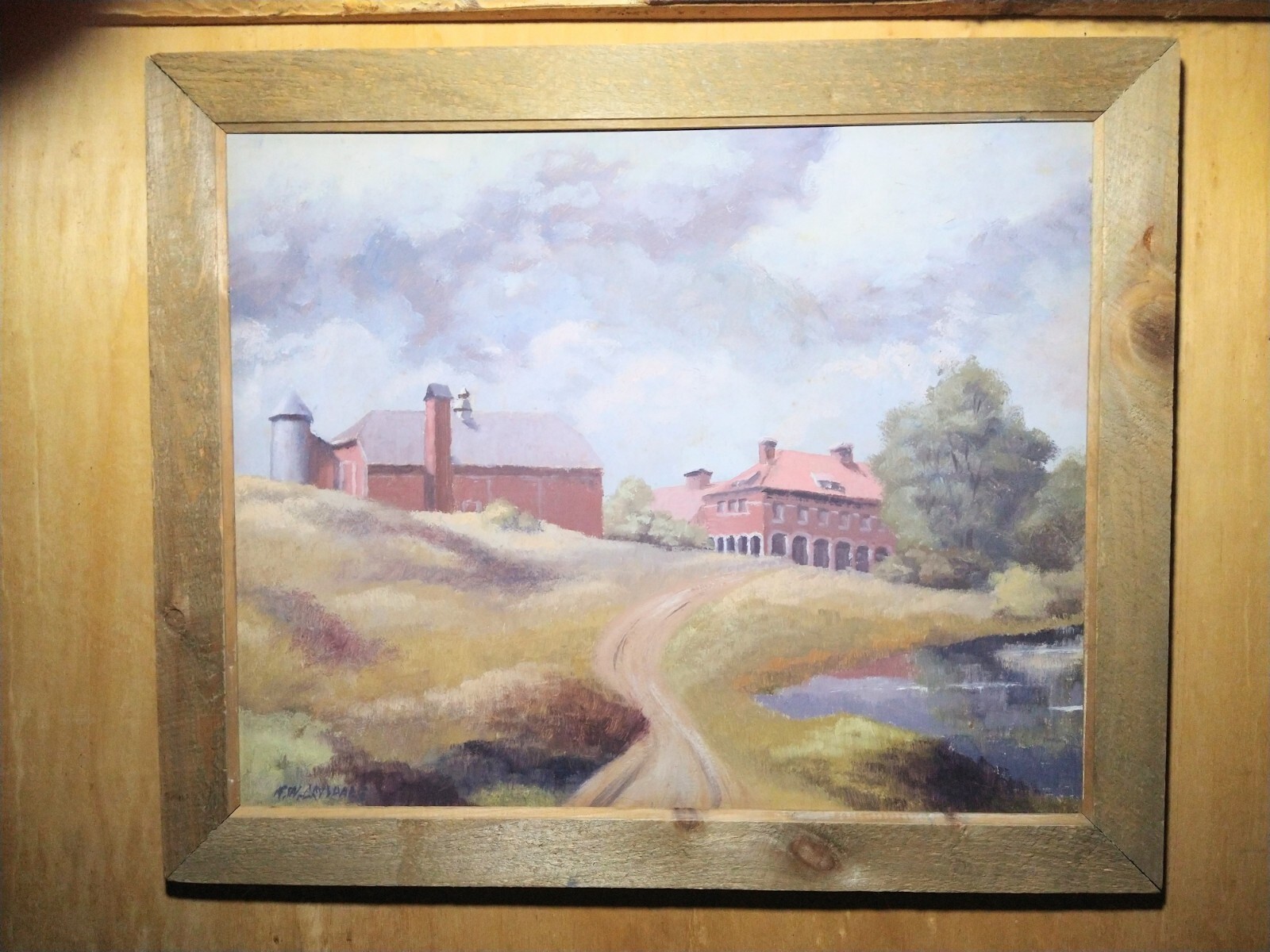 Vintage Oil On Board Painting-Bucolic Country Farm, R?W.Drysdale,Barnwood Frame