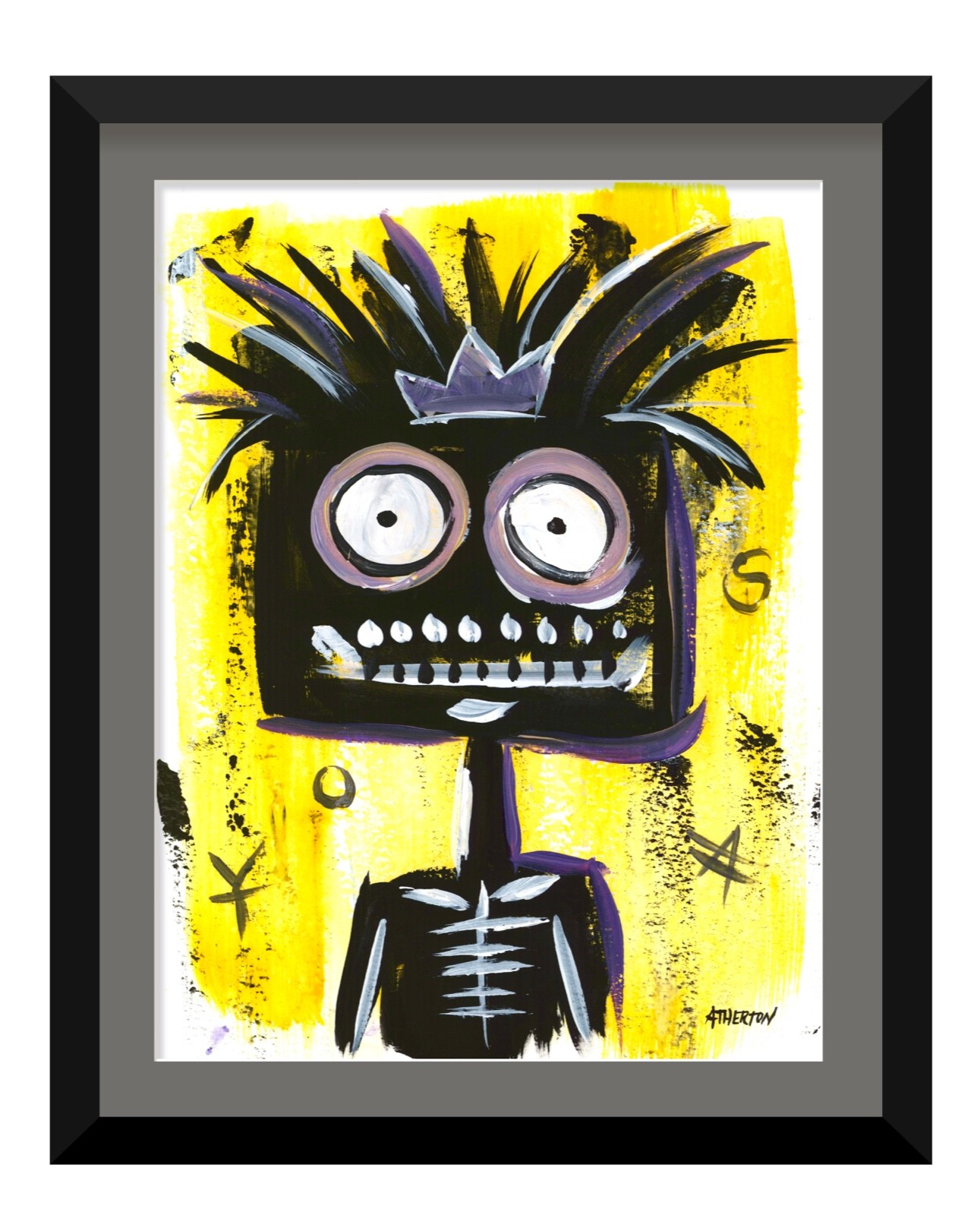 9×12 Original Abstract Skull Crown Painting Acrylic Pop Art Graffiti Style Bold