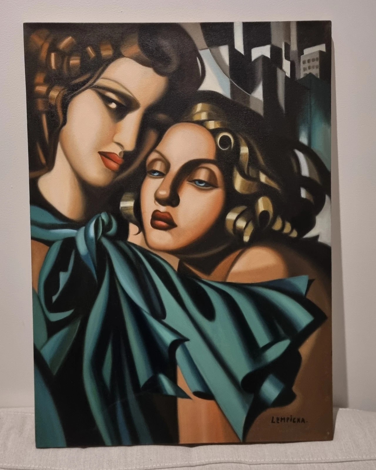Tamara Lempicka, Handmade Oil Painting On Canvas, Signed, Stamped 50cm x 70cm