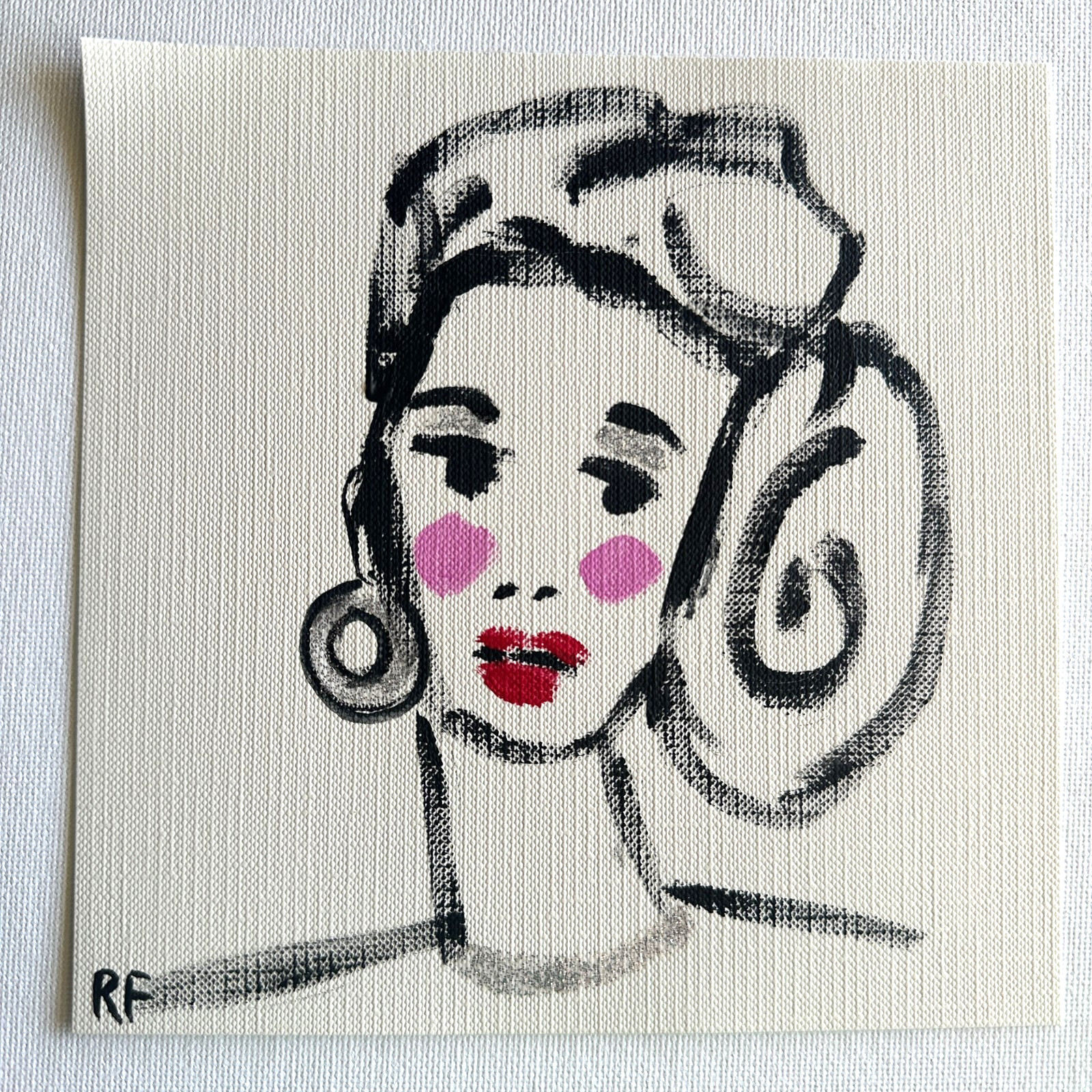 Chignon Chic — Original 6×6 Small Modern Woman Portrait Painting Face Art