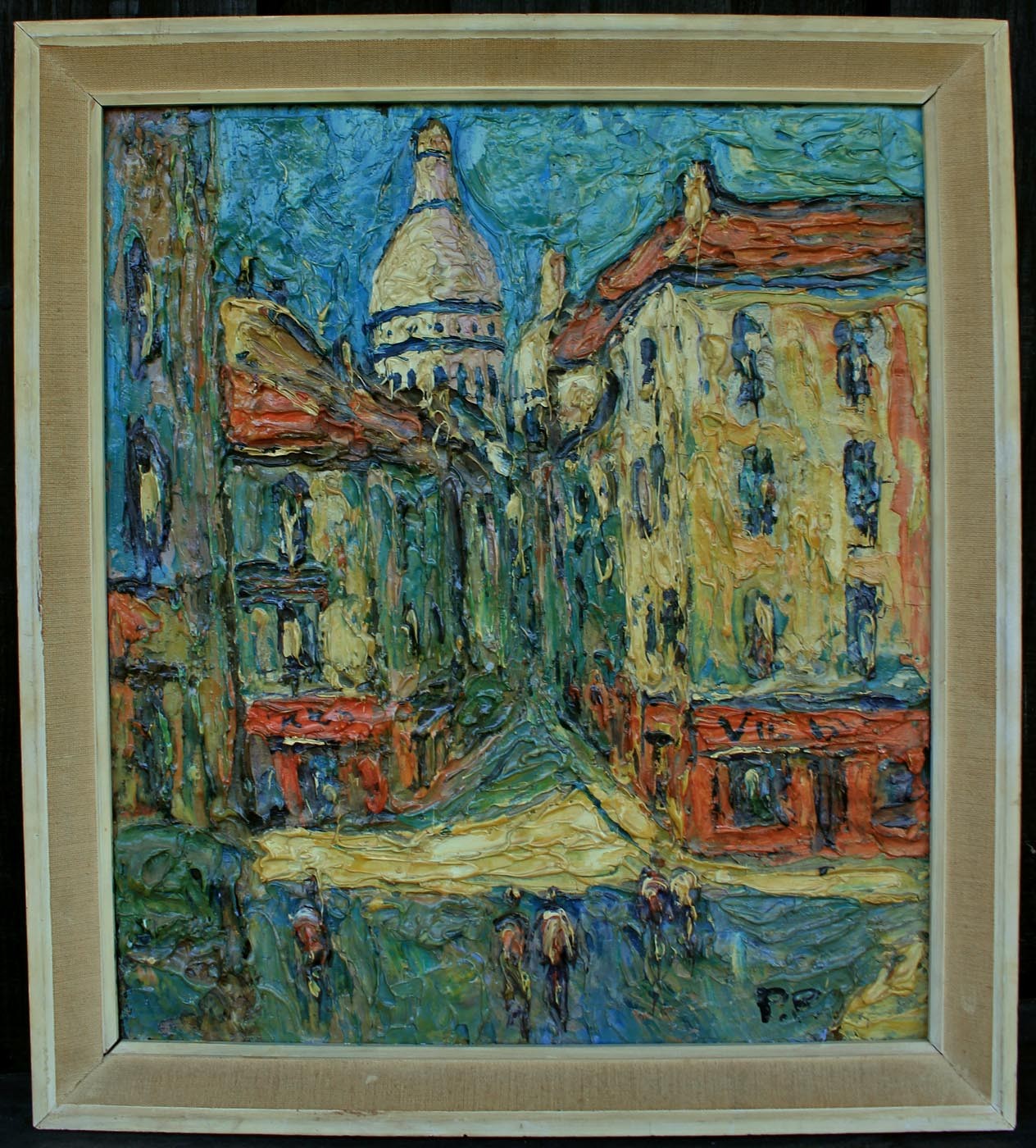 Preben Rasmussen. Street scenery Montmartre Paris, with a view to Sacre Coeur