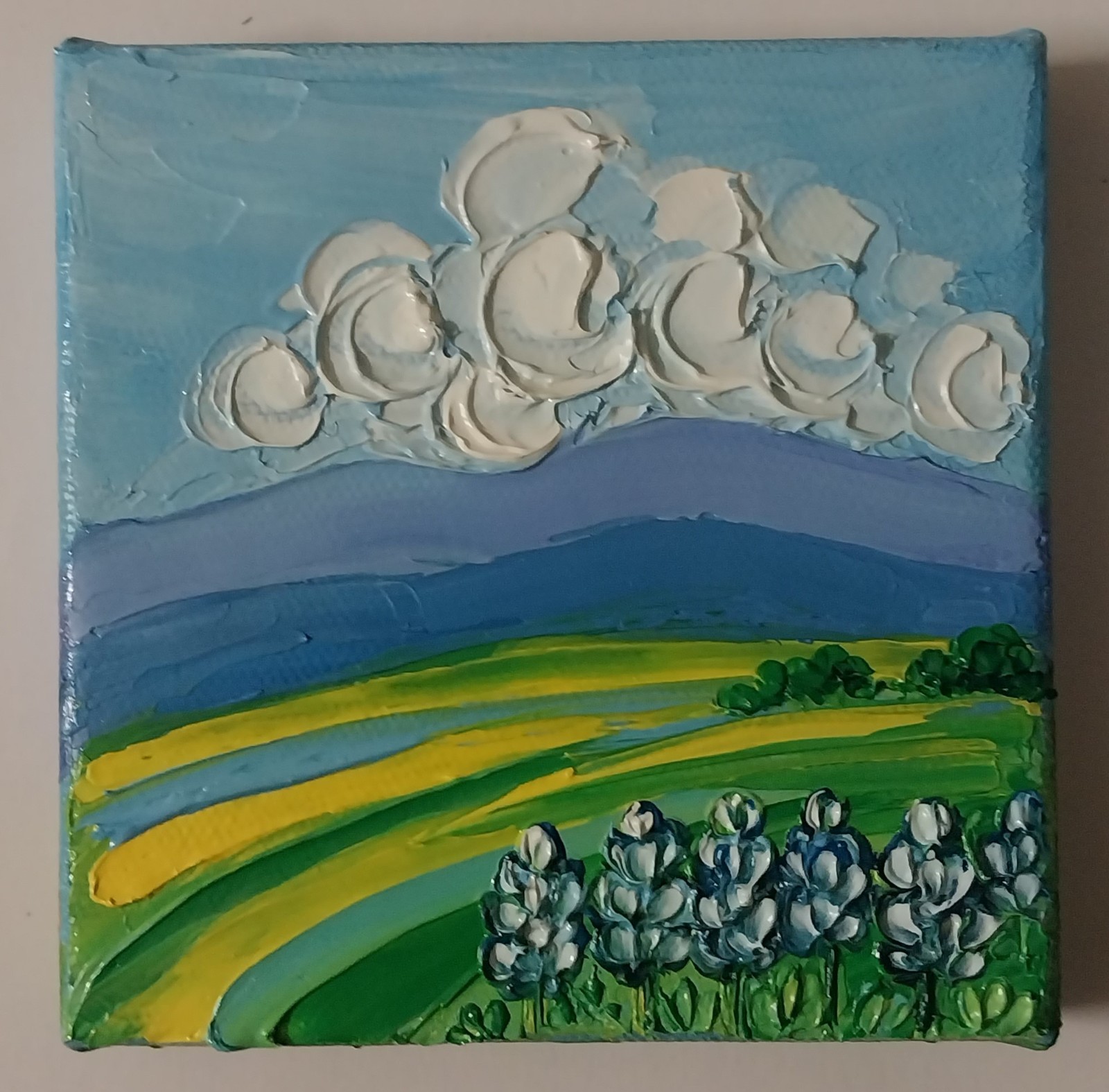 Abstract Texas Landscape Hill Country Art Mini Canvas 4×4″ Original Oil Painting