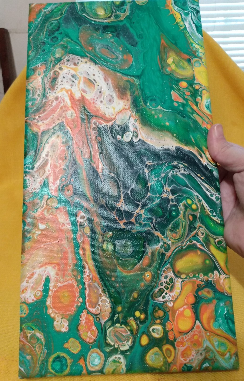Original Abstract Painting Modern Canvas Wall Art Acrylic Pour OOAK 14″ x 7″ EUC