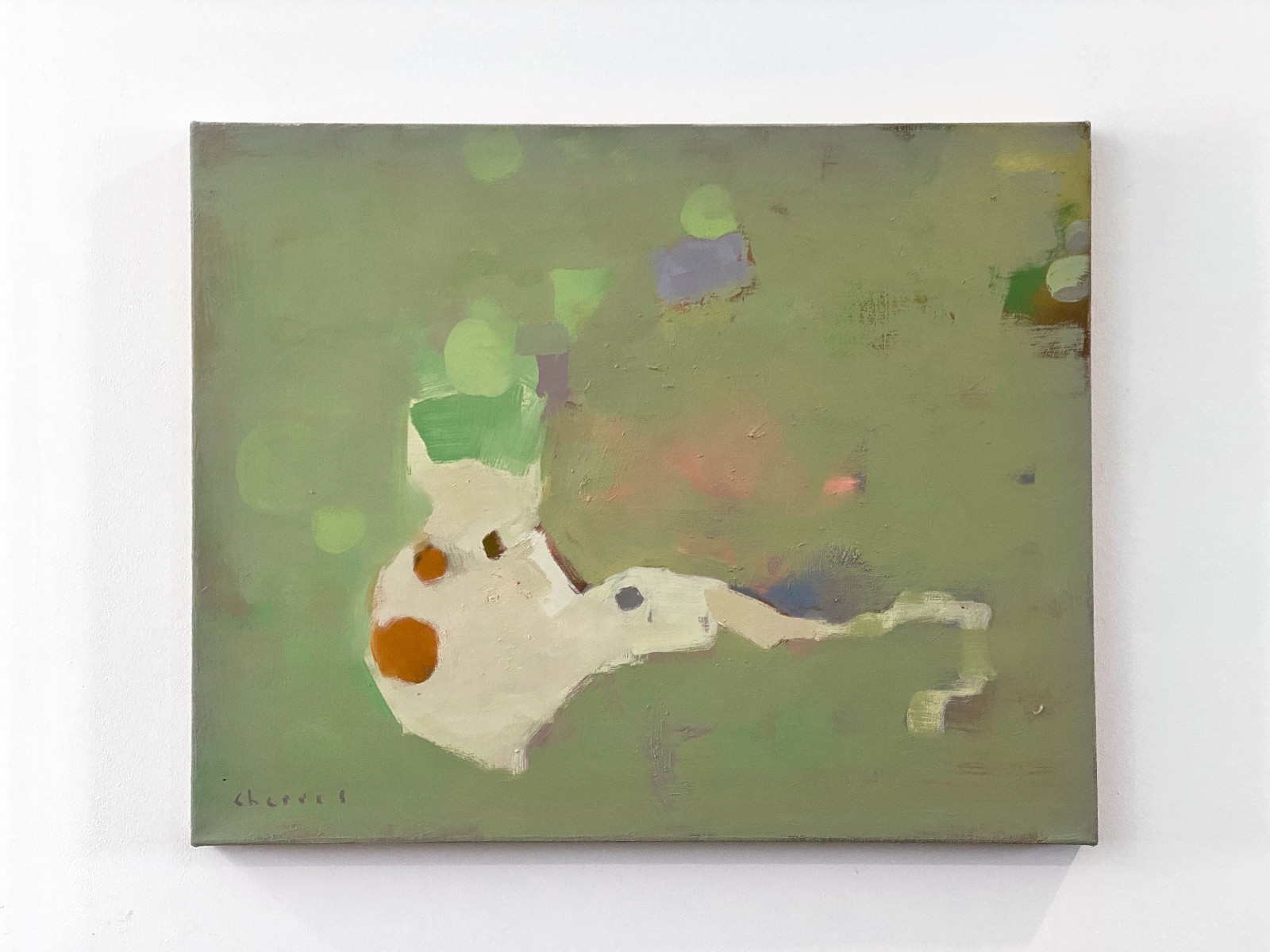 Abstract Cat Green Background Original Oil Painting 24×30 Aldo Cherres Art
