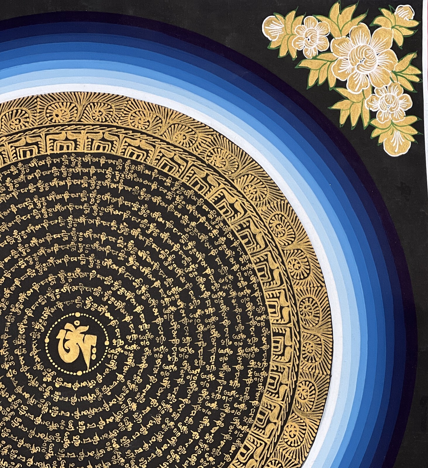 ORIGINAL OM MANI PADME MANTRA MANDALA PRAYER/MEDITATION TIBETAN THANGKA PAINTING