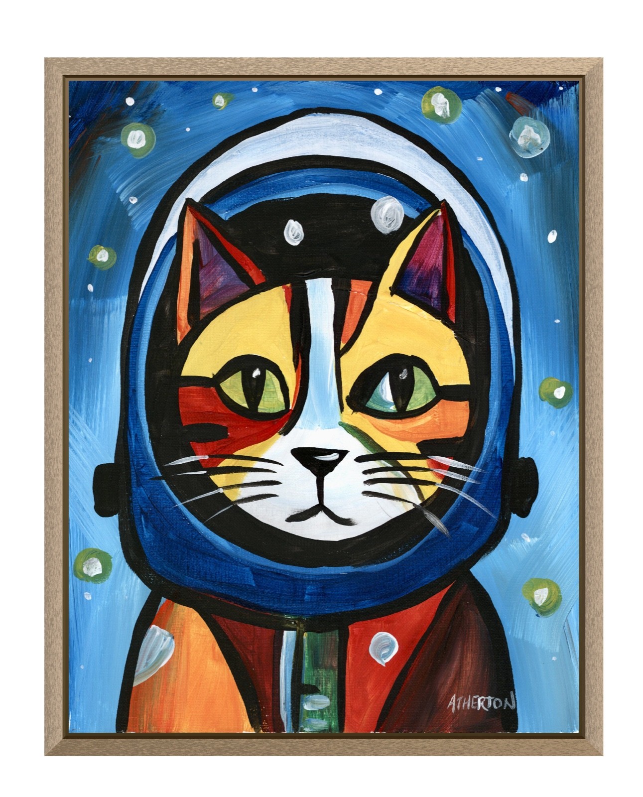Atherton 11×14 Original Expressionism Acrylic Painting «Cosmo CAT» hand signed