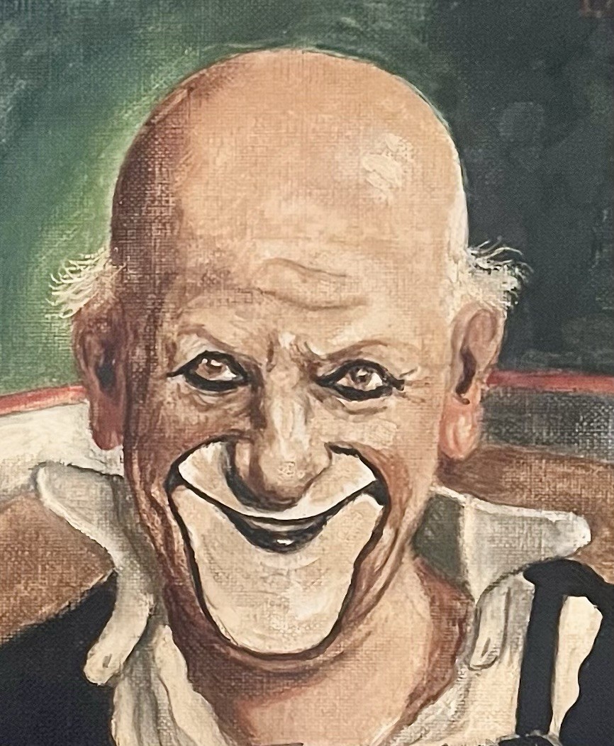 Rare Signed Marcel Prunier Oil Painting Circus Clown Portrait Paris France 30s