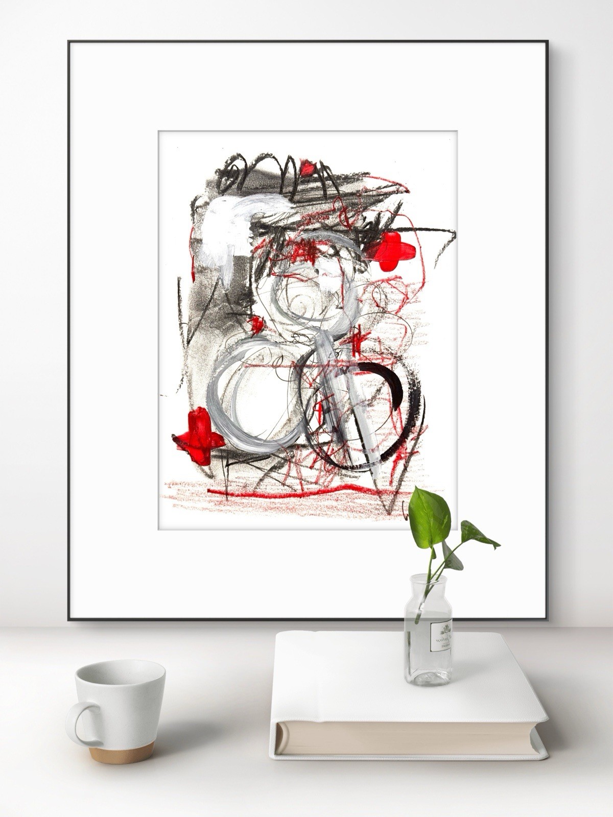 Original Abstract Expressionism 9×12 Black Red Paper Handmade Signed Fine Art 20