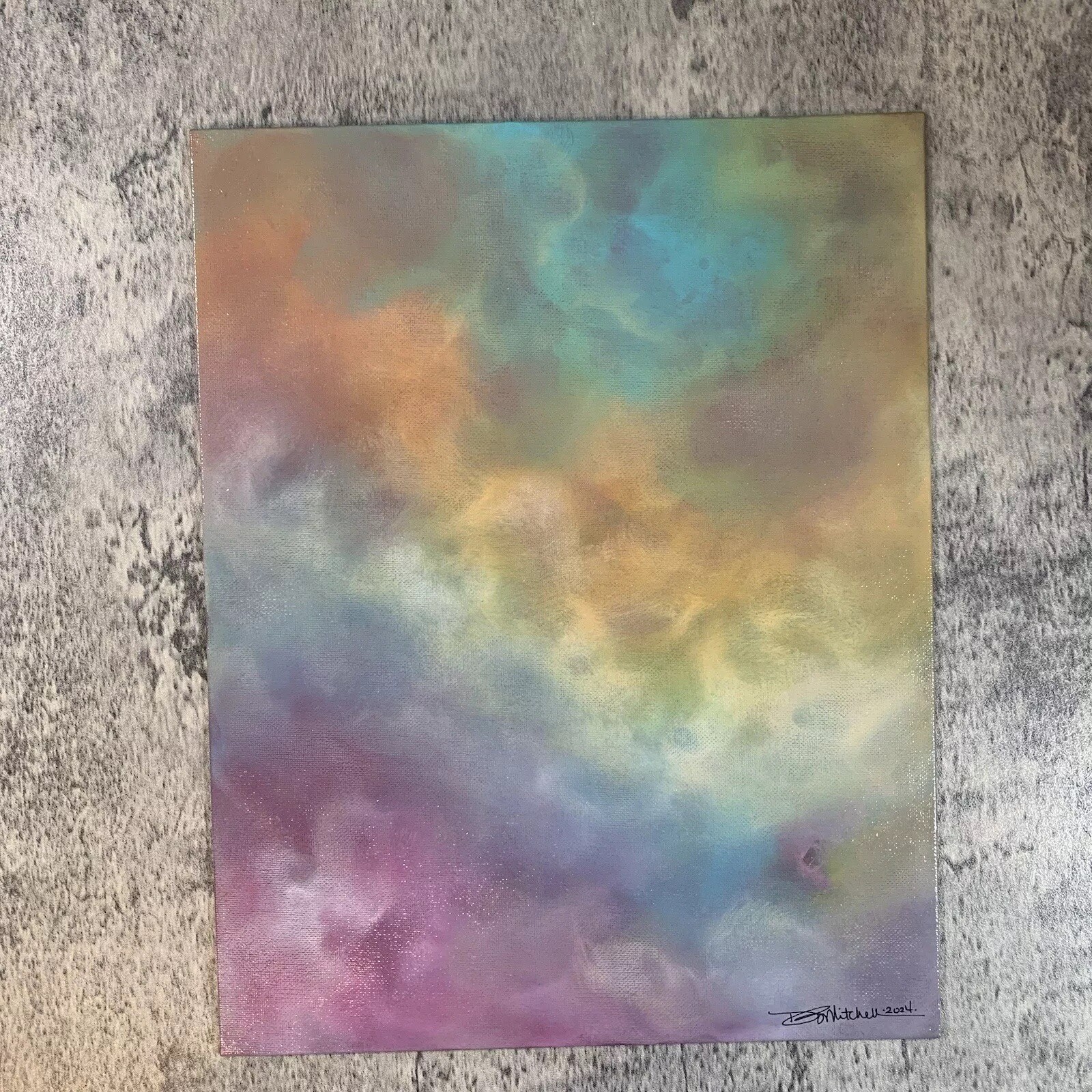 Original Clouds Sky Acrylic Painting 11″ x 14″ Art Handmade Home Decor W/ Easel