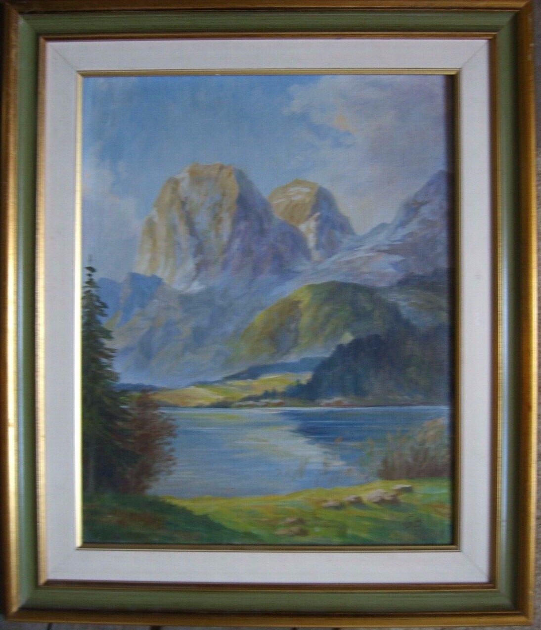 Alps Mountain Forest Valley Lake Painting Snow Fir Mirror Monograph GB Antique