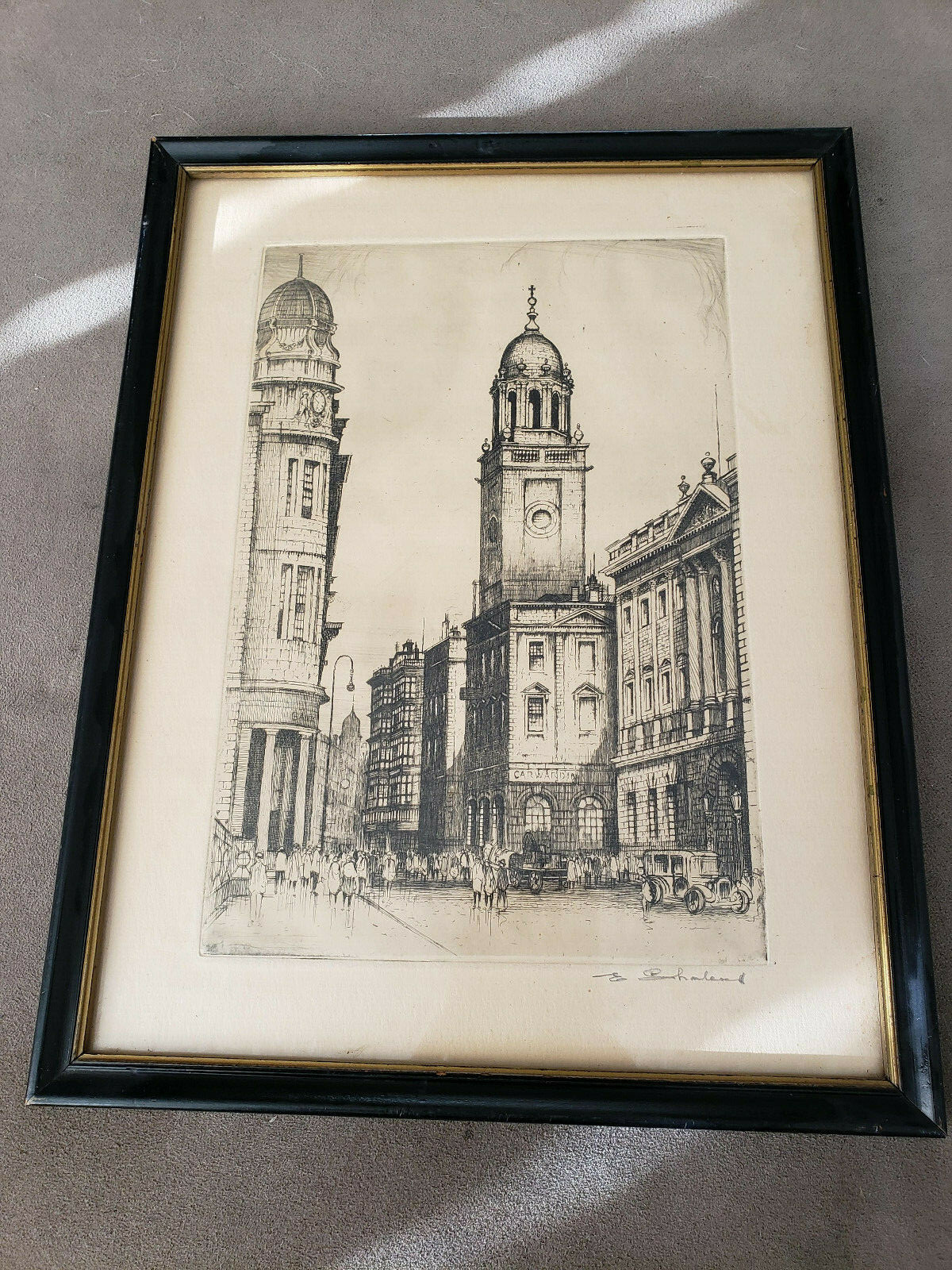 Two Original Antique E. W. Sharland etched paintings, signed.