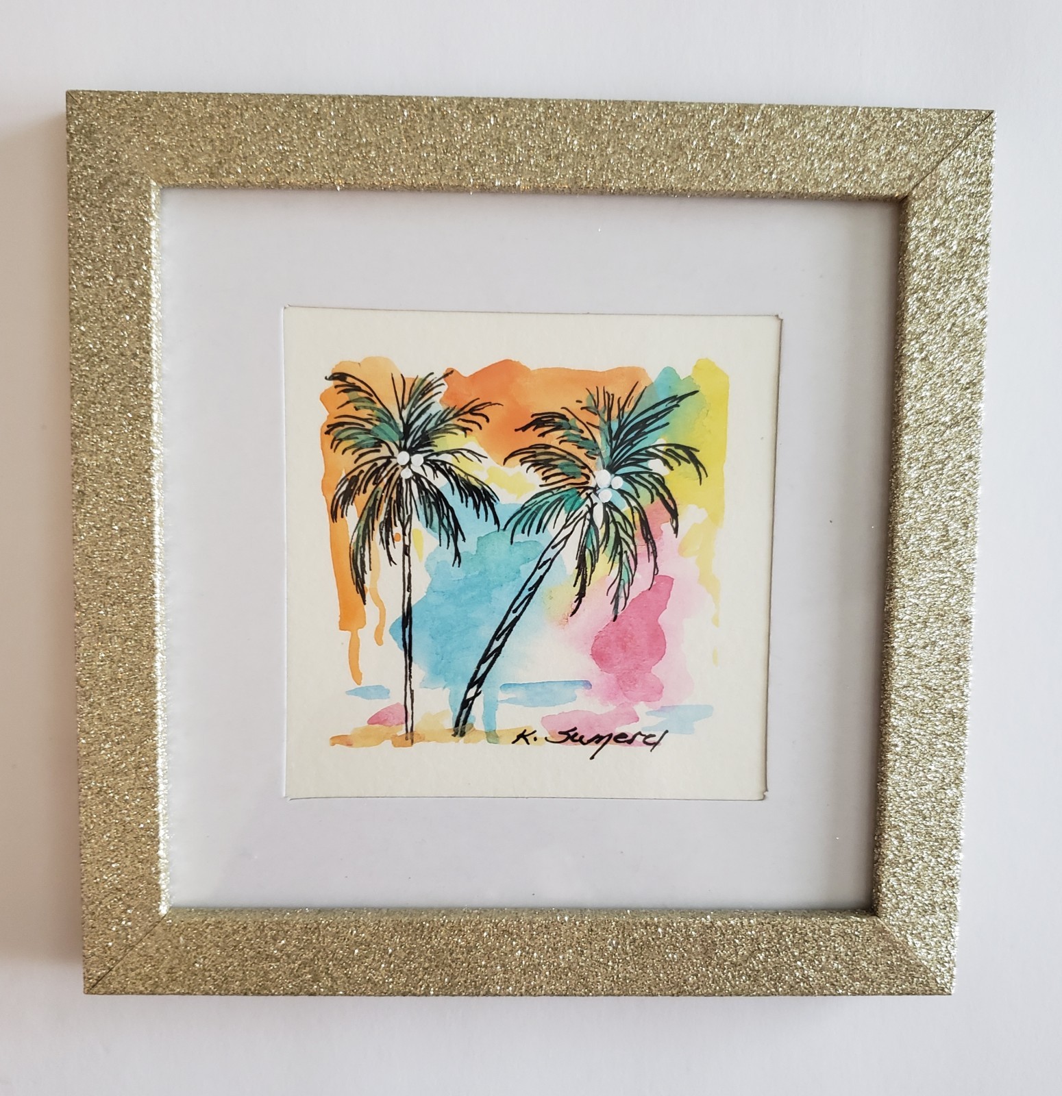 Coastal Watercolor Palm Tree Art