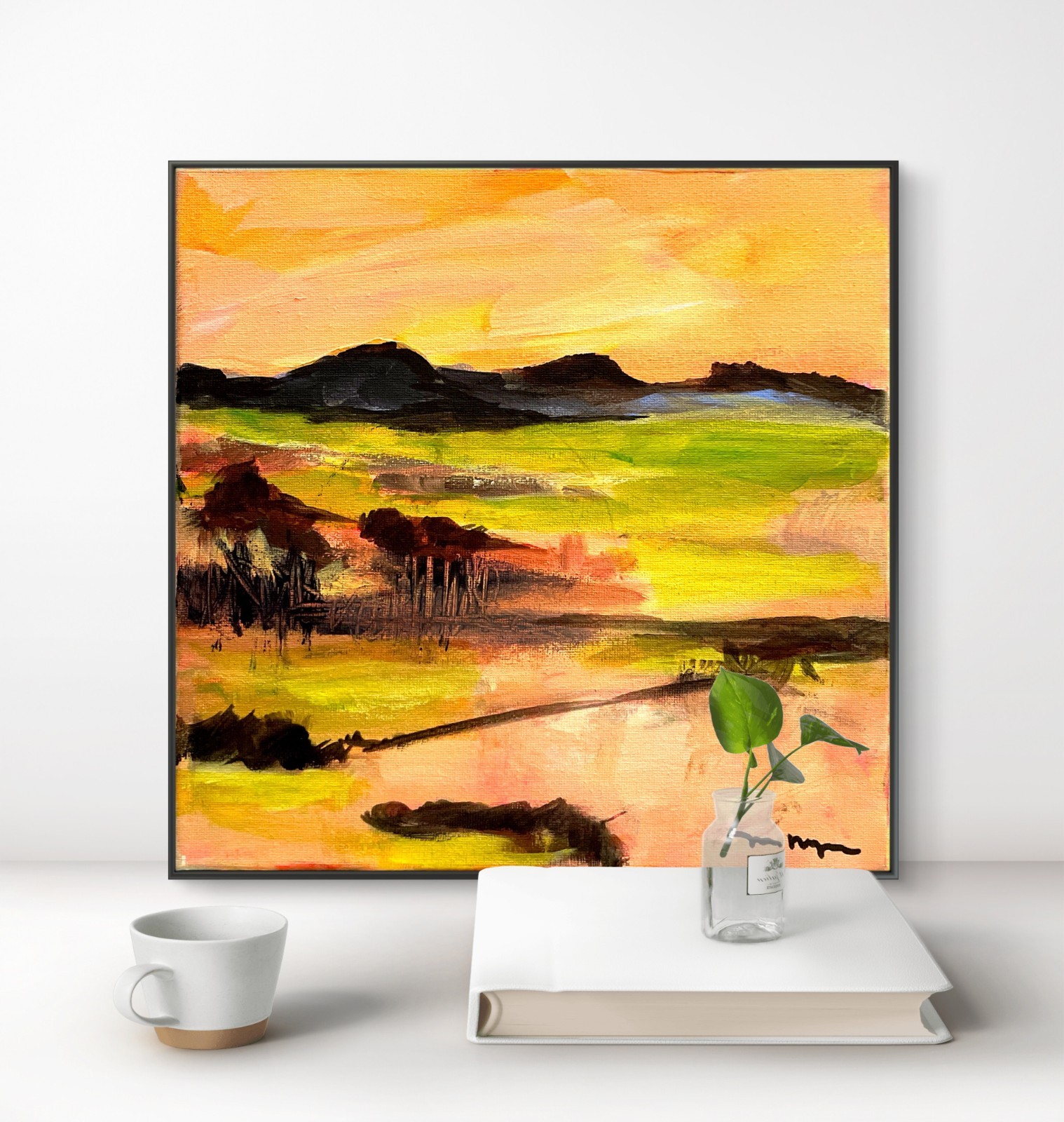 Mary Myers Original Abstract Expressionism 10×10 Sunset Marsh Landscape Signed