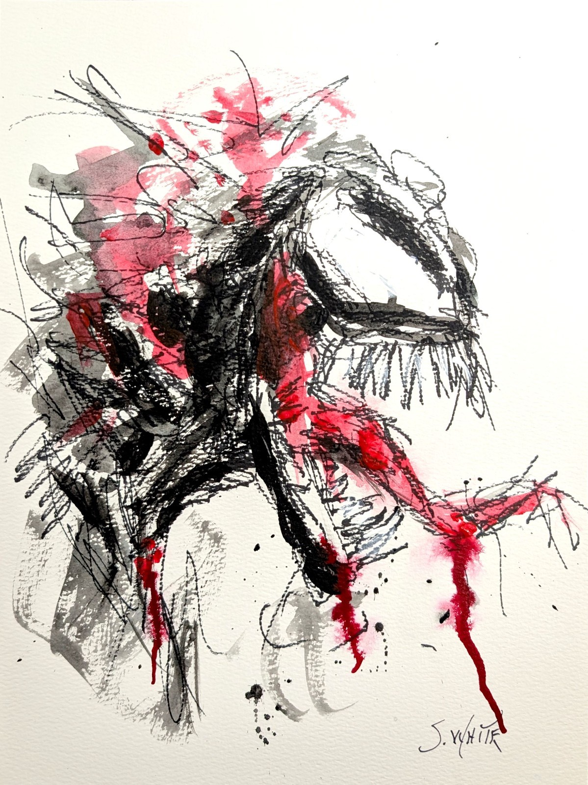Venom Expressionist Painting 9×12 Paper Original Art Marvel Comics Signed SWhite
