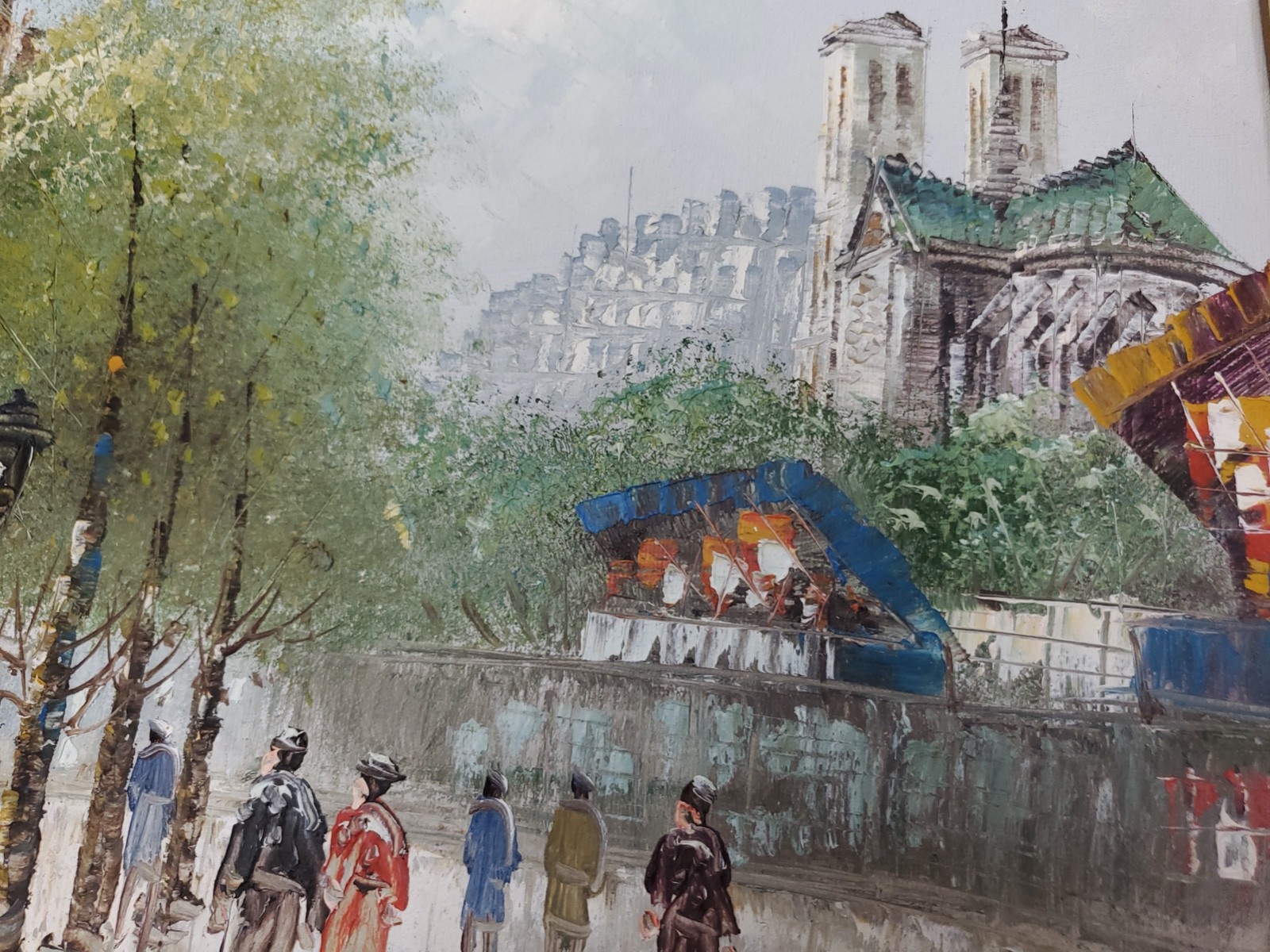 Caroline Burnett Signed Paris Street Scene Oil Painting Notre Dame Gilt Frame