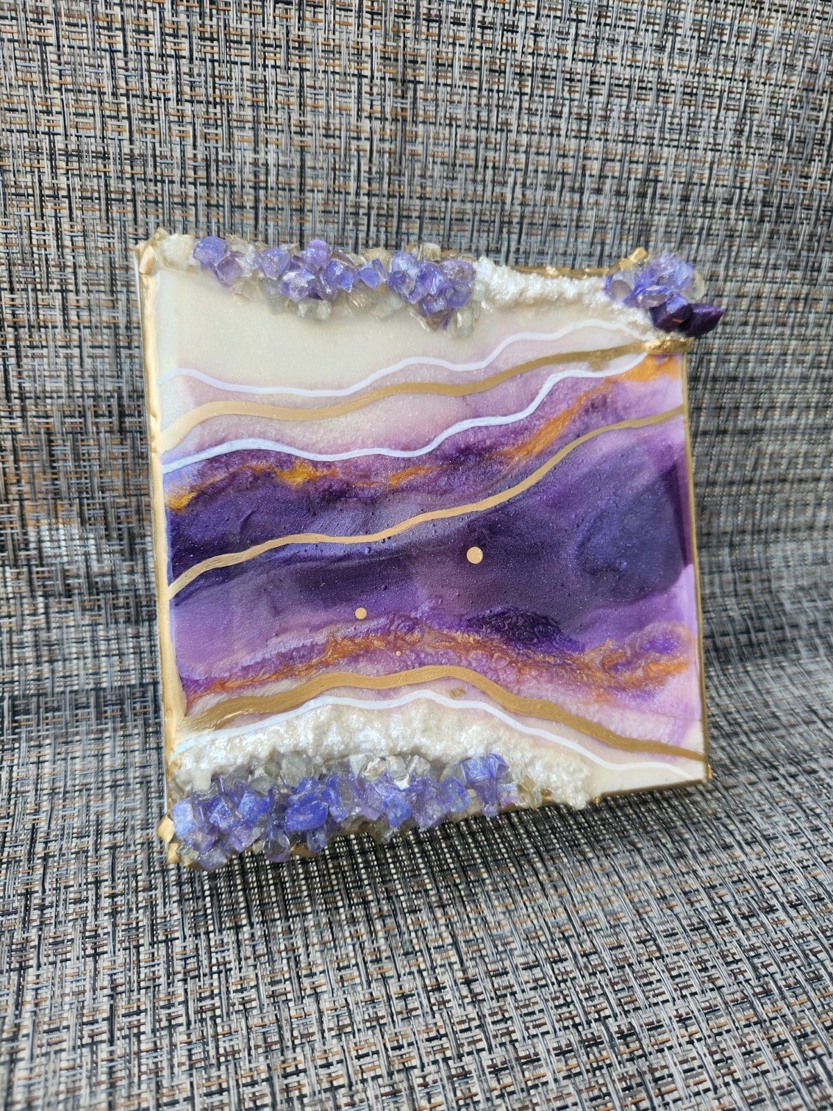 Mini Amethyst & Diamond White | Resin Geode Wall Art | Crystal Abstract | 6×6″