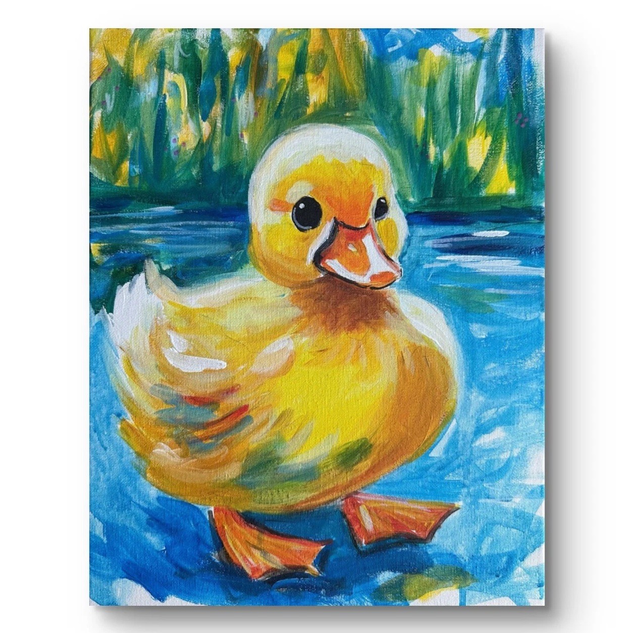 Cute Baby Duck Painting Pond Easter Wildlife Animal Bird 11×14 Duck Original
