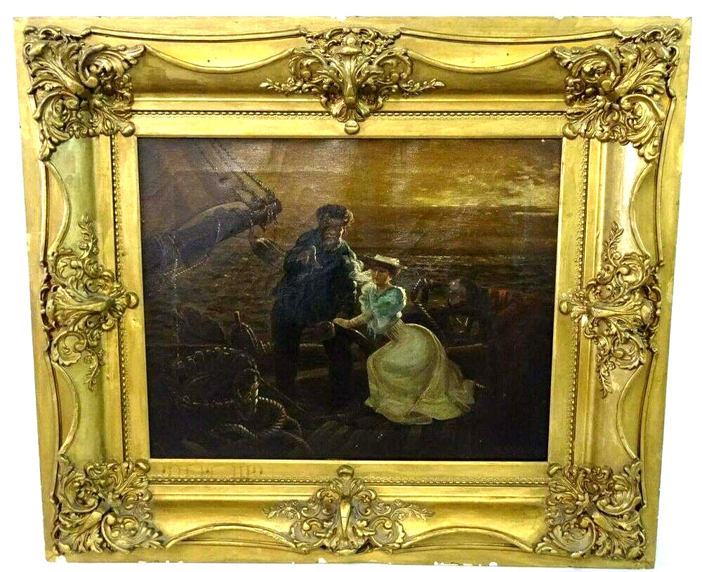 Antique Painting, M. Shepard. Oil on Canvas, «The Parting» 26 in X 30 in, Frame