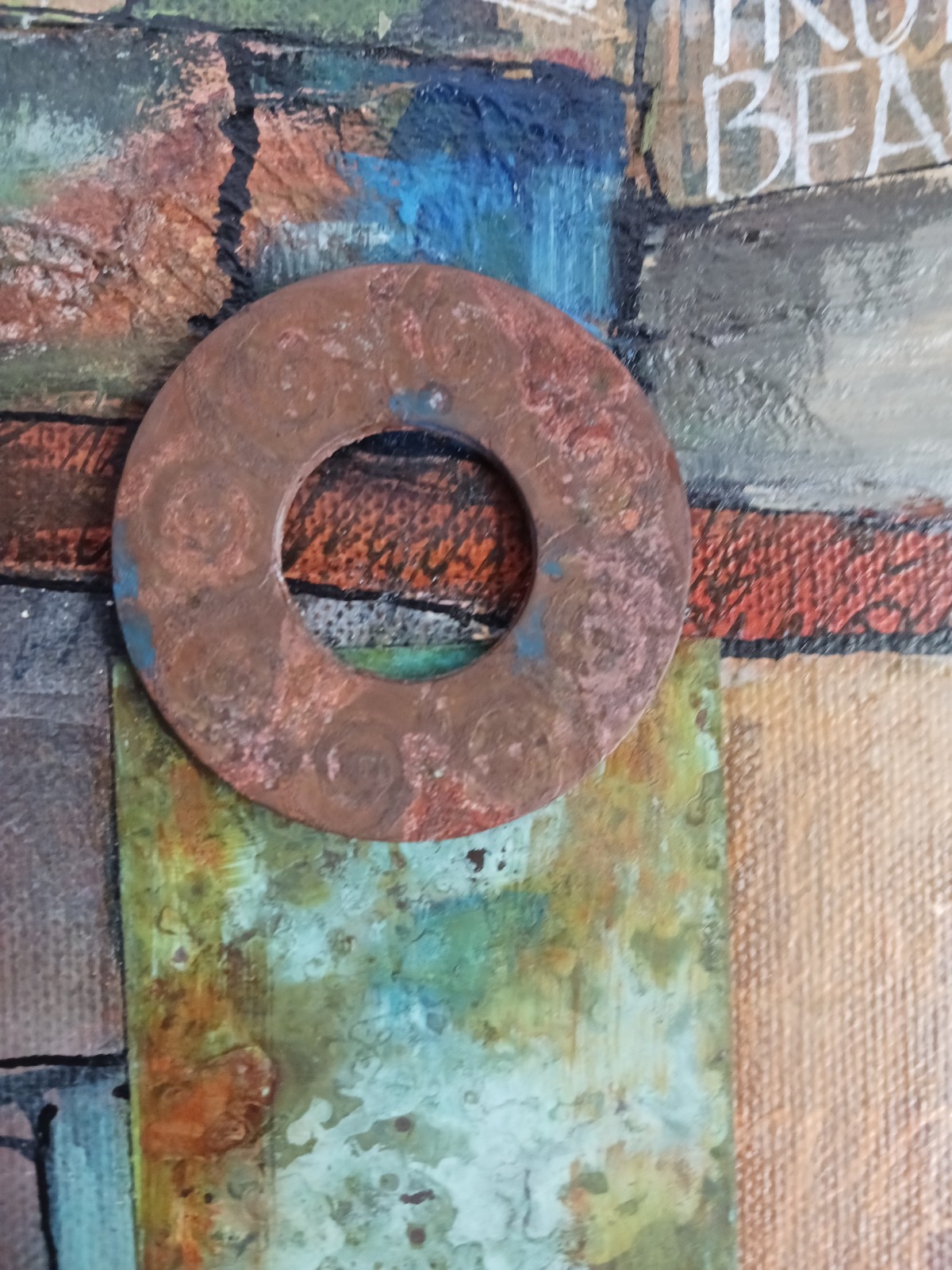 Abstract Painting metal, calligraphy, «Truth and Beauty 2» studio $550 2015