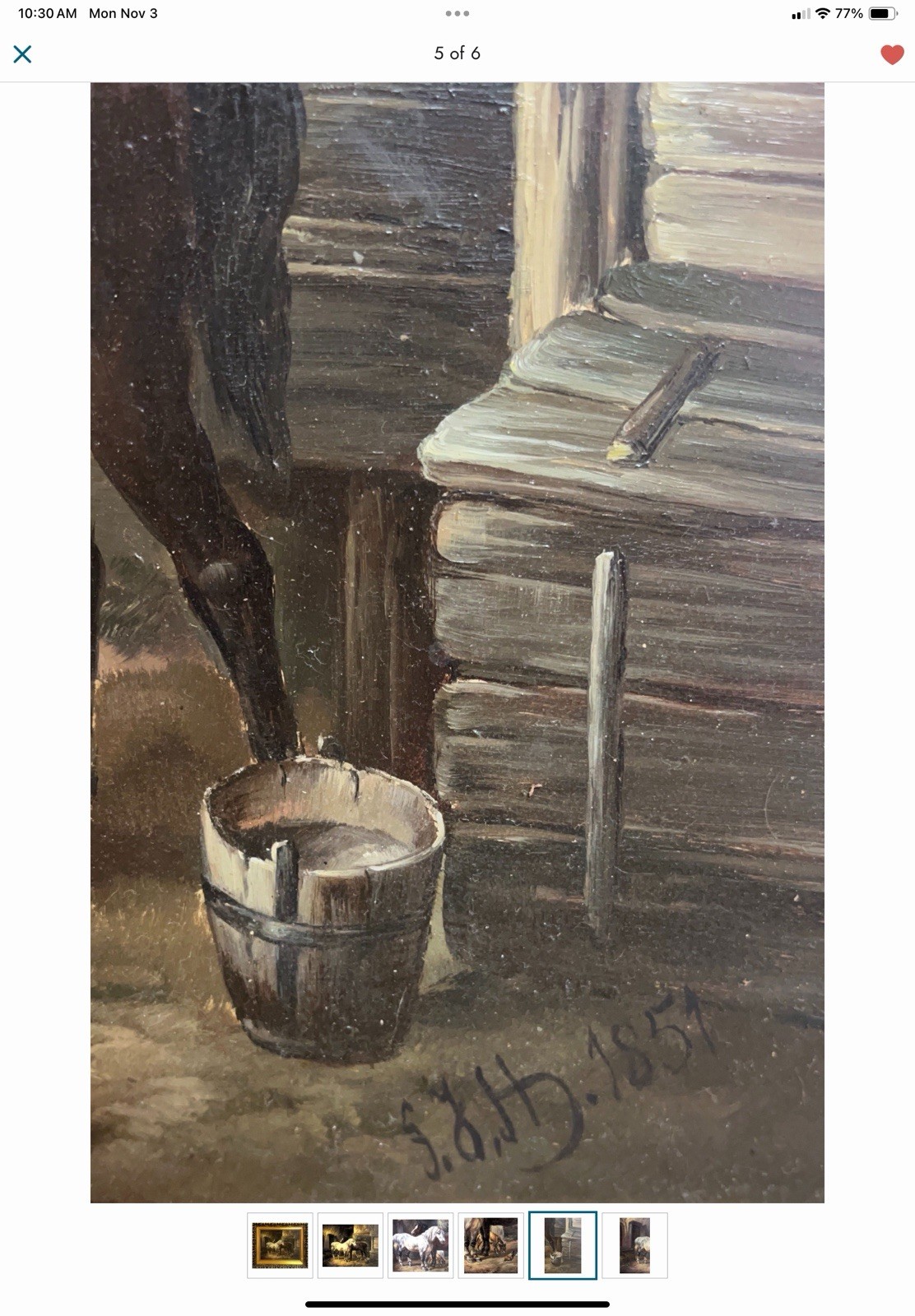 John Frederick Herring, Jr Original Stable Scene Oil Painting On Wood Panel