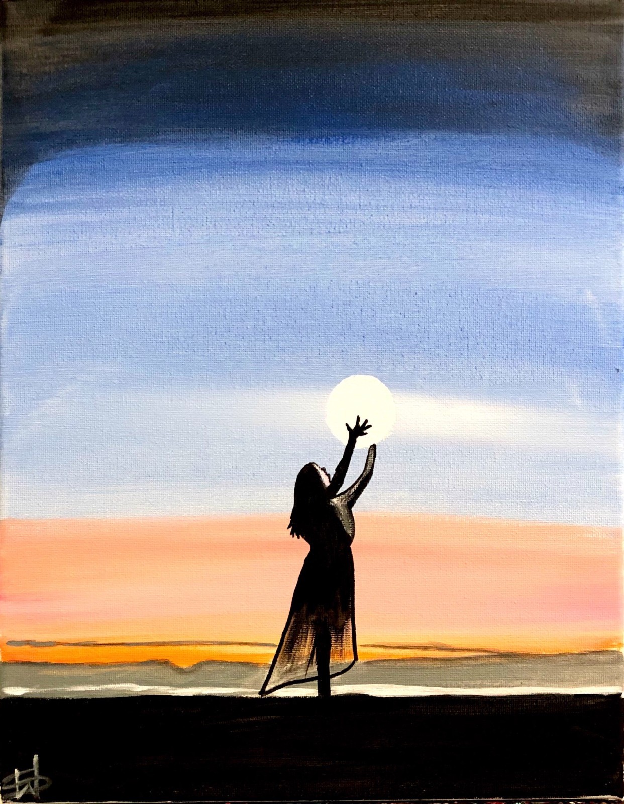 Glowing sphere girl expressionism modern fine art painting 14X11 canvas original