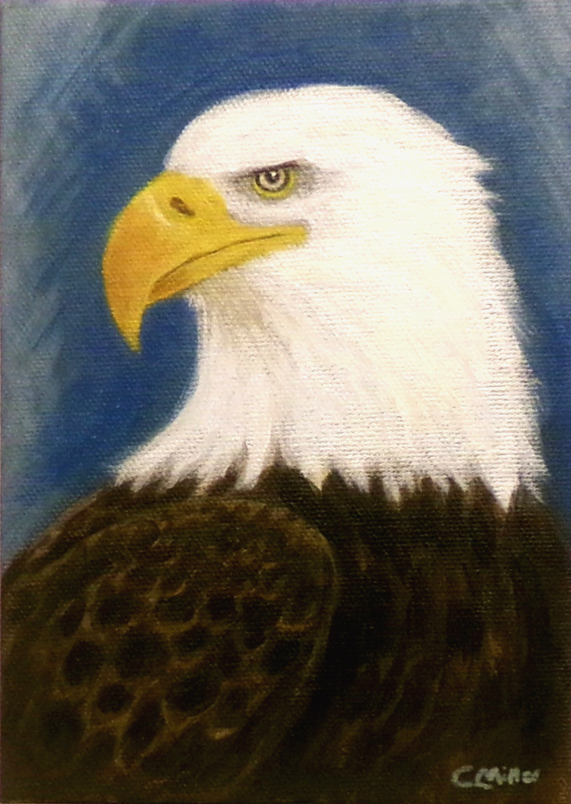 Original Painting American Bald Eagle 5×7 Rustic Bird Wall Art Modern Decor
