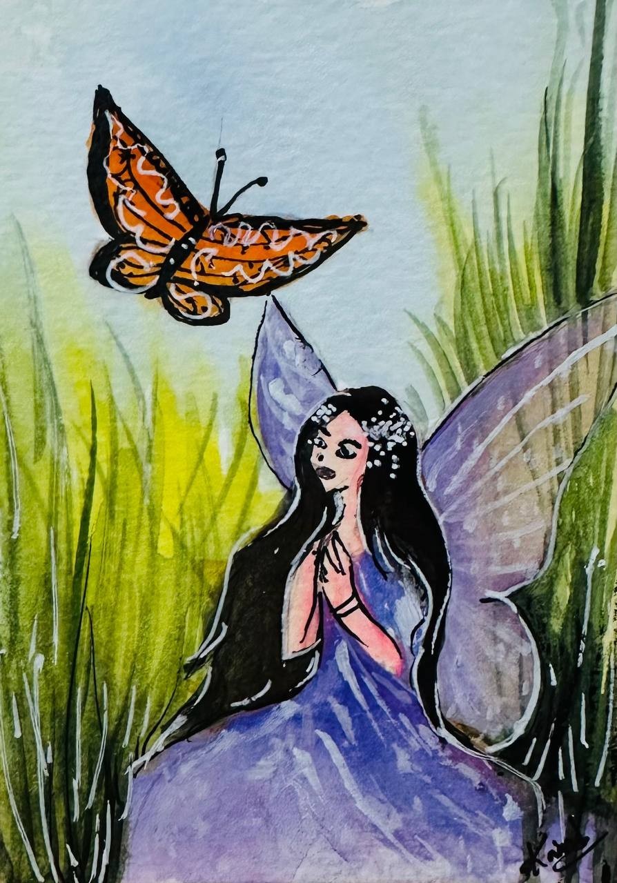 Fairy Butterfly ACEO Original Watercolor Painting Fantasy Nature Whimsy Art OOAK