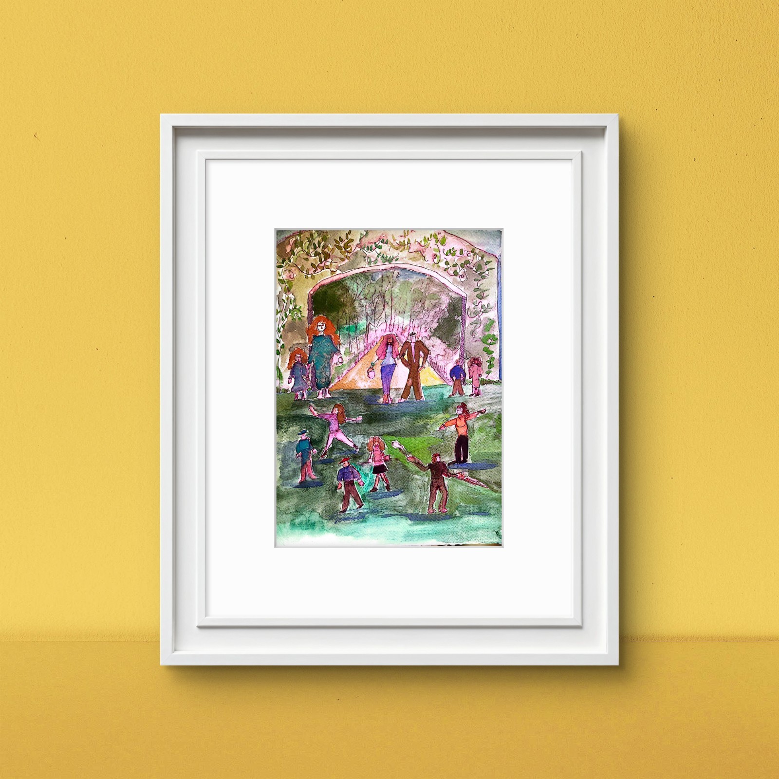 Saturday In The Park Abstract Expressionist Original Watercolor Painting 5×7