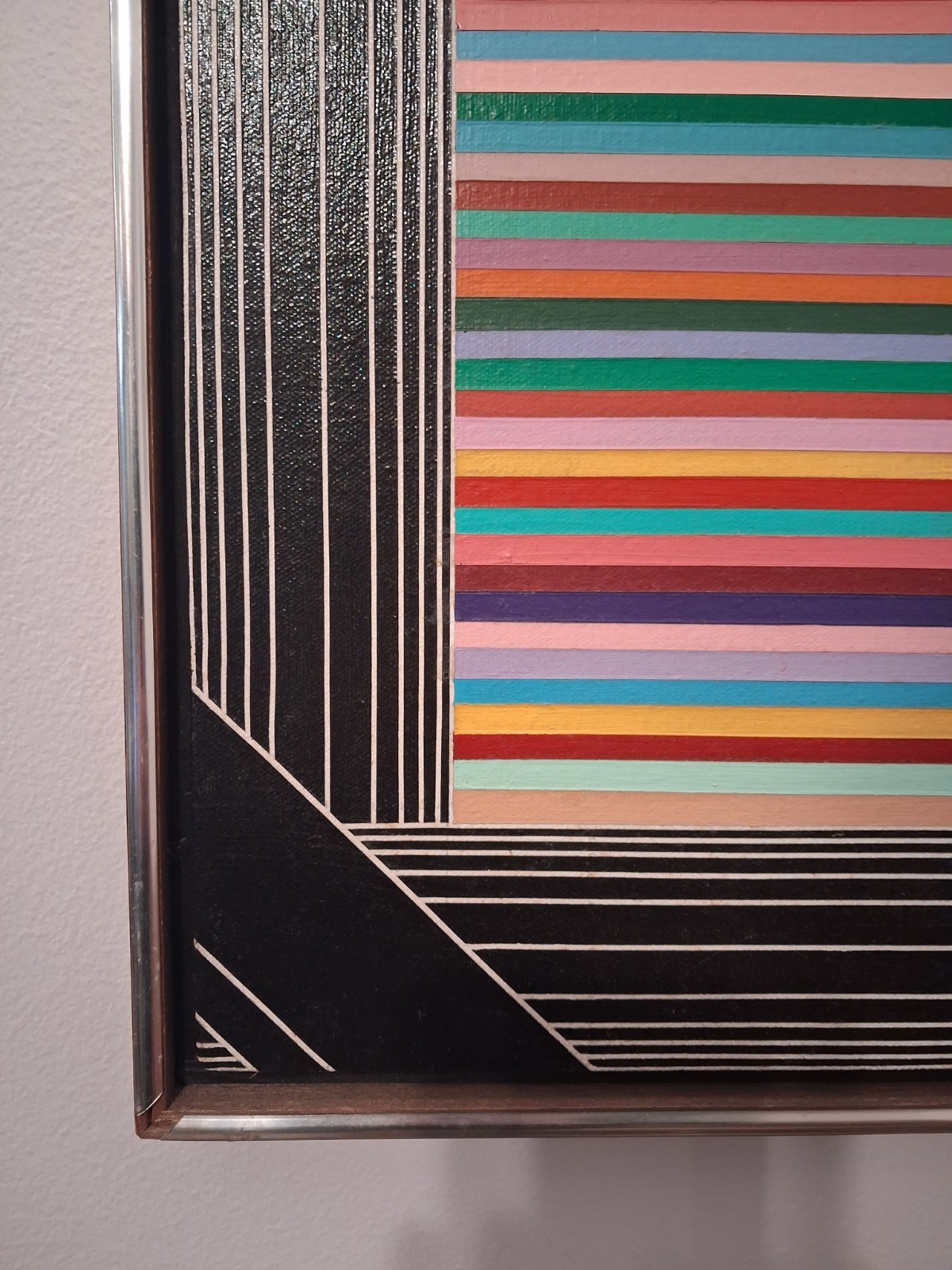 Op-Art Style 20th Century Abstract Geometric Painting, Framed, 25″x25″